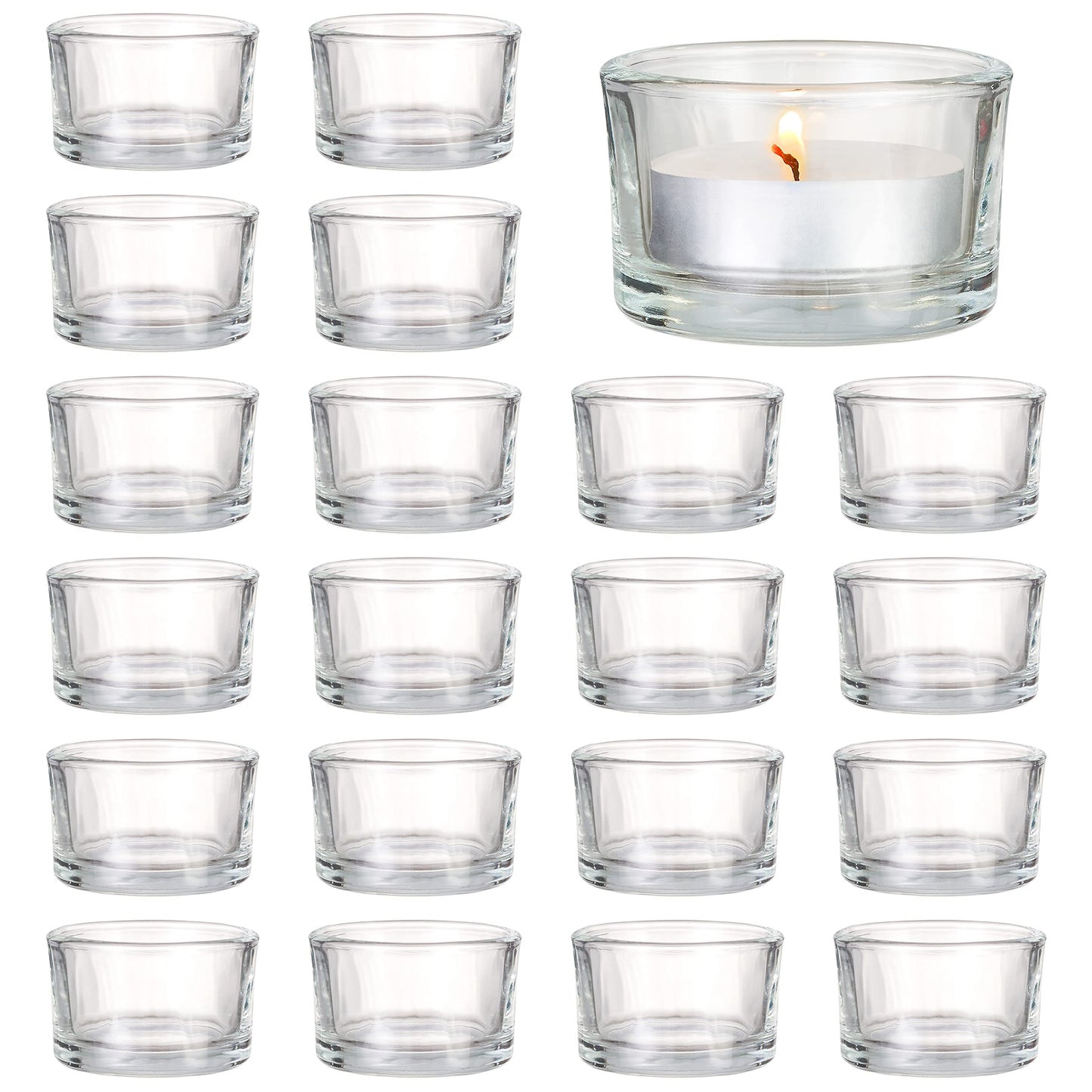 MATANA – 24 Elegante Teelichthalter - Teelichter Glas für Zuhause, 5cm Teelichthalter, Klar Teelichtgläser - Kerzenglas für Hochzeit, Dekorativ Kerzenglas, Teelicht Gläser für Standard-Teelichter