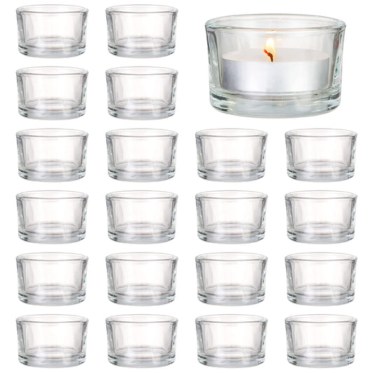 MATANA – 24 Elegante Teelichthalter - Teelichter Glas für Zuhause, 5cm Teelichthalter, Klar Teelichtgläser - Kerzenglas für Hochzeit, Dekorativ Kerzenglas, Teelicht Gläser für Standard-Teelichter