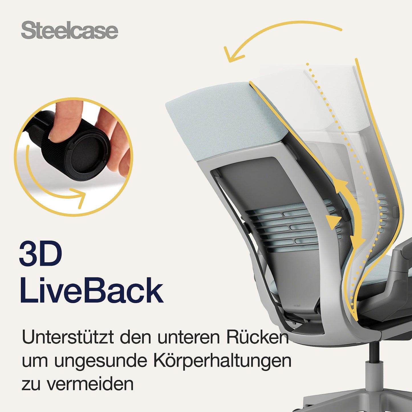 Steelcase Gesture Ergonomischer Bürostuhl mit 360° Armlehnen und 3D-Live Back Lumbalstütze Sturmhorizont