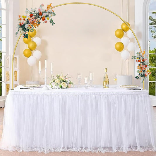 YORFULL Adjustable Metal Over Table Hanging Decoration Display Rod,Verstellbarer Tischbogen mit Klemmen, Goldmetall, halbkreisförmig,100 cm hoch, 180 cm lang,