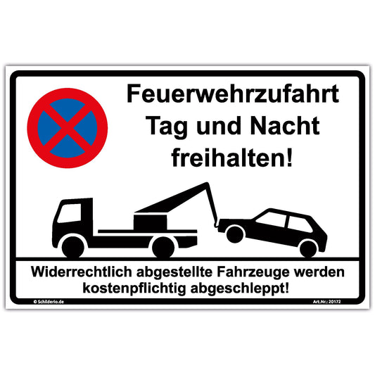 Schilderio Hinweisschild Feuerwehrzufahrt Tag und Nacht freihalten Schild 300x200mm Halteverbot stabile Aluminiumverbundplatte 3mm stark inkl. 4 Eckbohrungen