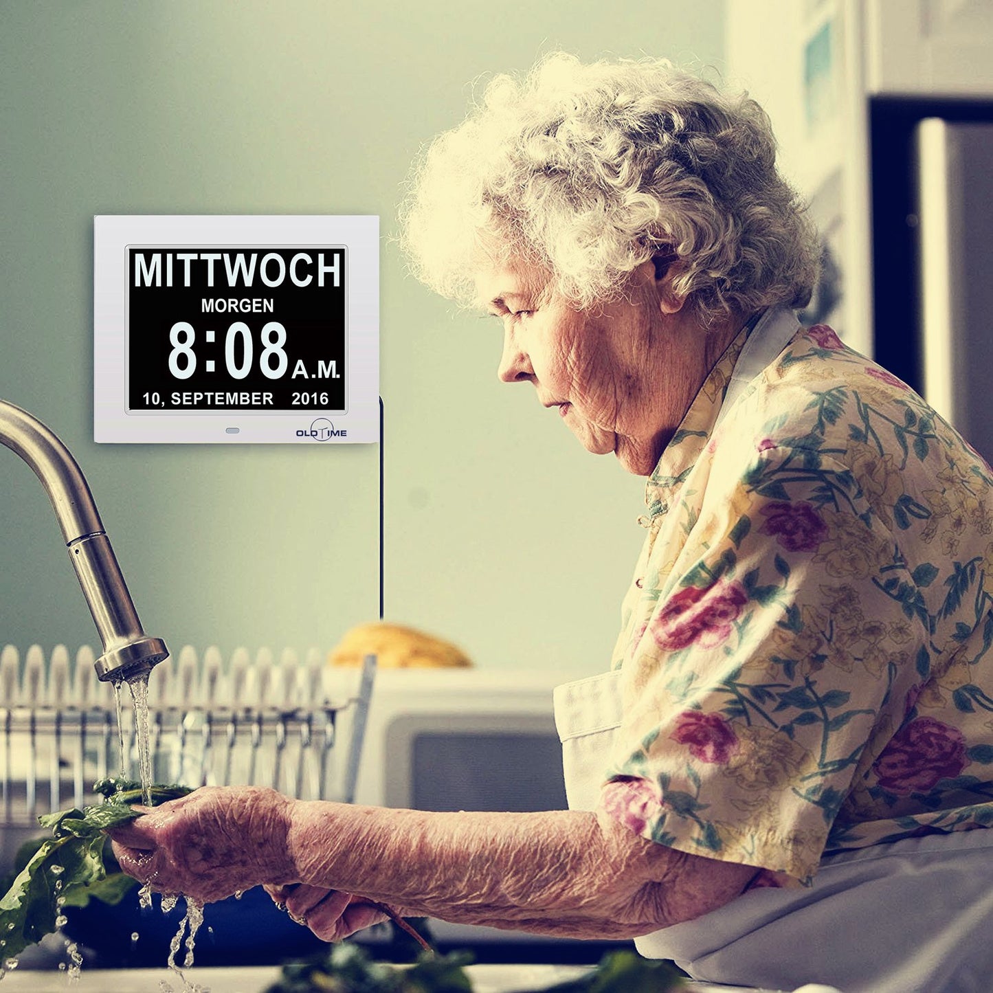 SENXINGYAN 8" Digital Wecker,Digitaler Kalender Tag Uhr Für Demenz sehschwachen Gelesen Werden,Kinder, Senioren, Sehschwache und Alzheimer Patienten (Weiß)