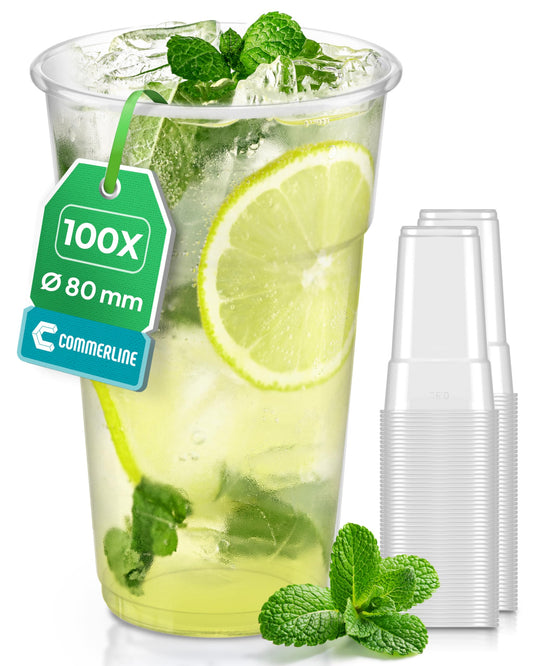 Commerline 100 Stück Plastikbecher 0,3L Trinkbecher, Plastik Transparent Becher, Partybecher, Kunststoffbecher, Wasserbecher Ausschankbecher