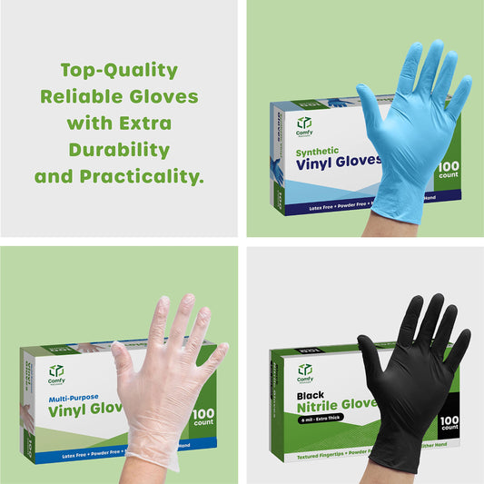 Comfy Package [100 Count] Nitrile Disposable Gloves - 4 mil. | Latex Free and Rubber Free | Non-Sterile Powder Free Gloves - L