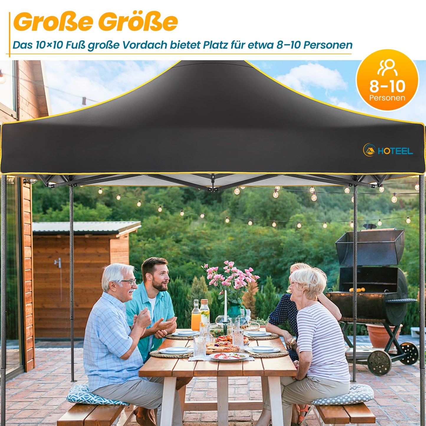 HOTEEL Faltpavillon Pavillon 3x3 Wasserdicht Stabil Winterfest Gartenpavillon, Pop Up Pavillon mit 4 Seitenwänden, Partyzelt 3x3 für Garten, Party, UV Schutz 50+ 3 Stufen Höhenverstellbar, Schwarz
