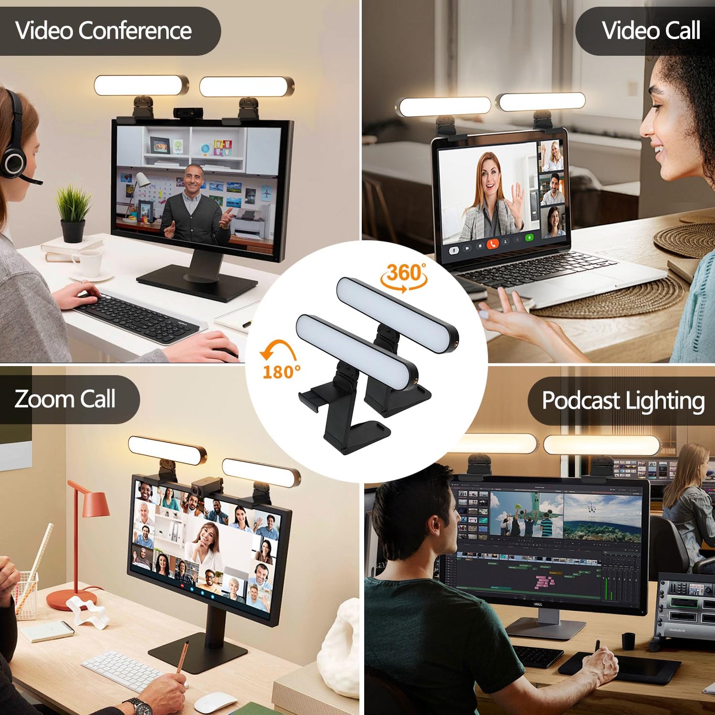 yAyusi Videokonferenzbeleuchtung mit Zwei Lampen, Webcam-Licht mit Fernbedienung und Touch-Steuerung, Zoom-Beleuchtung für Computer, LED-Monitor-Laptop-Licht für Streaming/Videoanrufe/Zoom-Meetings