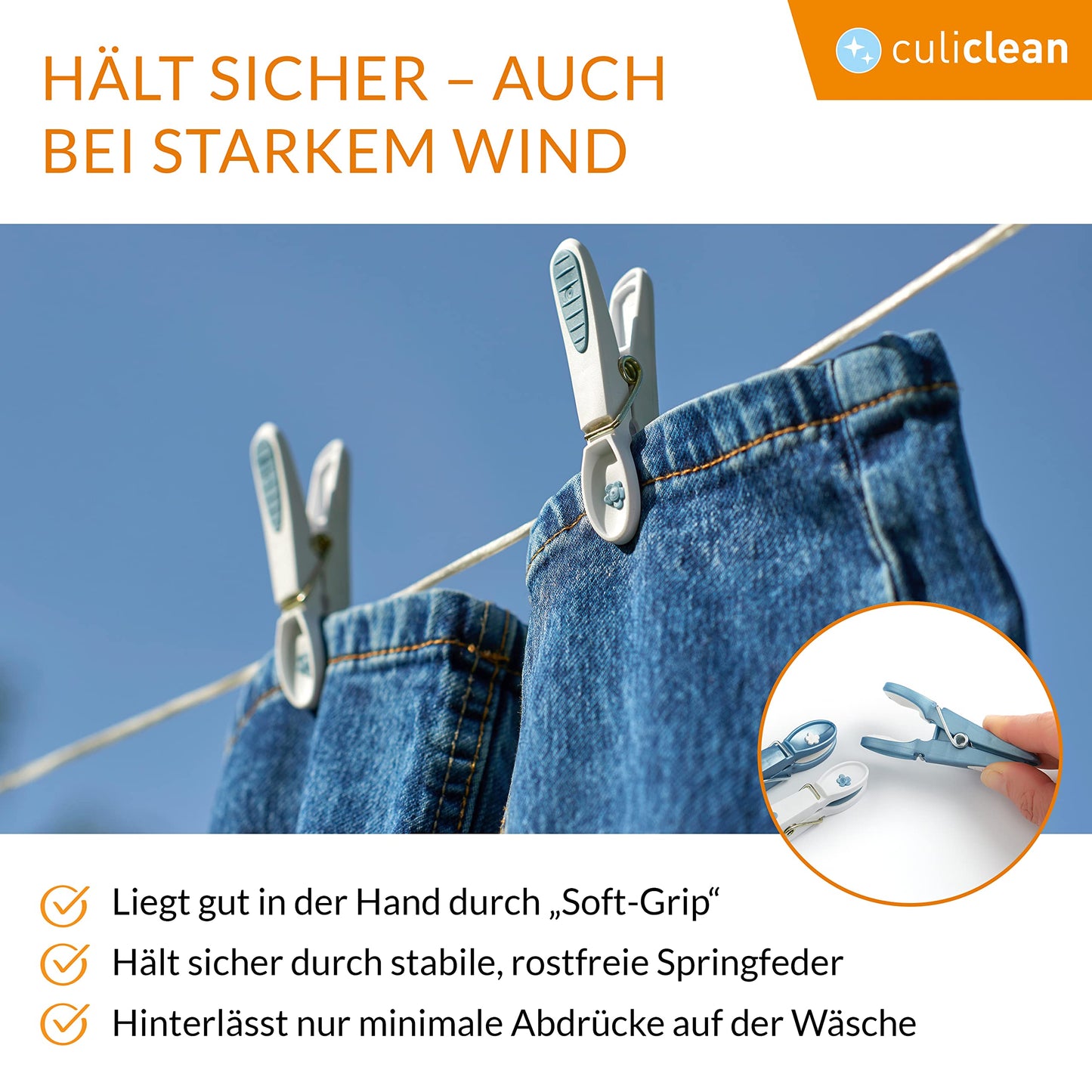 culiclean Wäscheklammern ohne Abdruck stabil in Blume Design 48x Wäscheklammer schwarz weiß, robuste Kluppen Soft Grip Clip Clothes Pegs UV beständig Klammern zum Aufhängen von Wäsche, Socken