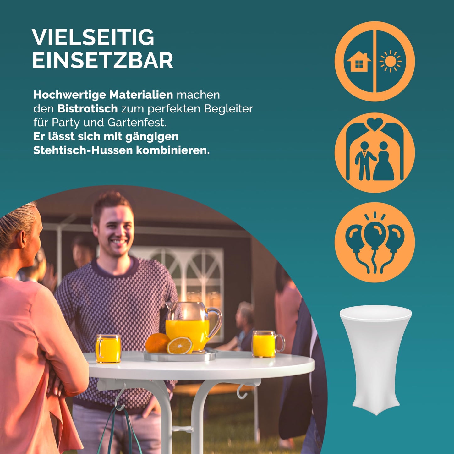 Casaria® Stehtisch Ø 70 cm Klappbar Rund Stabil Garten Hoch Holz pulverbeschichtet Metall Hochtisch Bistrotisch Partytisch Bartisch Biertisch Weiß