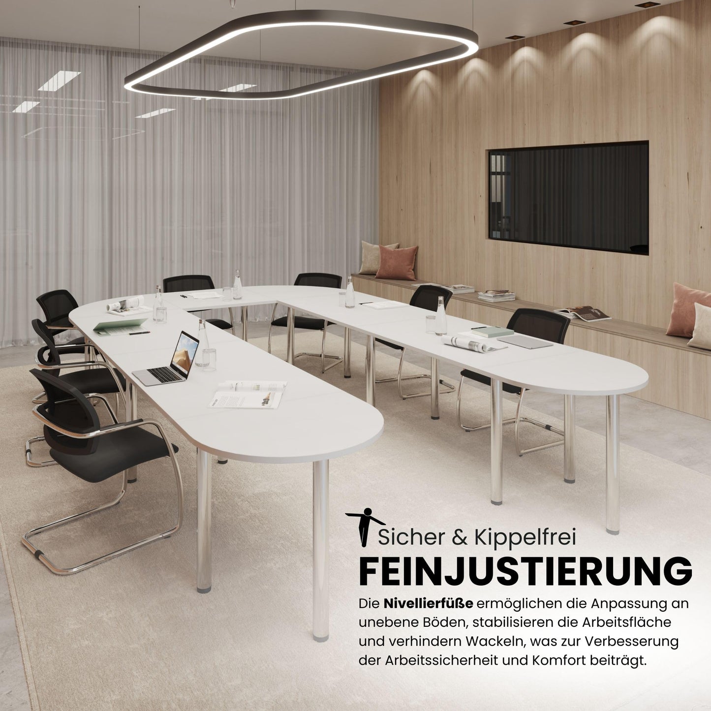 bümö Konferenztisch Kreis-Form 160x160 cm großer Besprechungstisch rund in Nussbaum, Besprechungstisch mit Chromfüßen, Meetingtisch für 4 Personen, Tisch für Besprechungsraum & Meeting