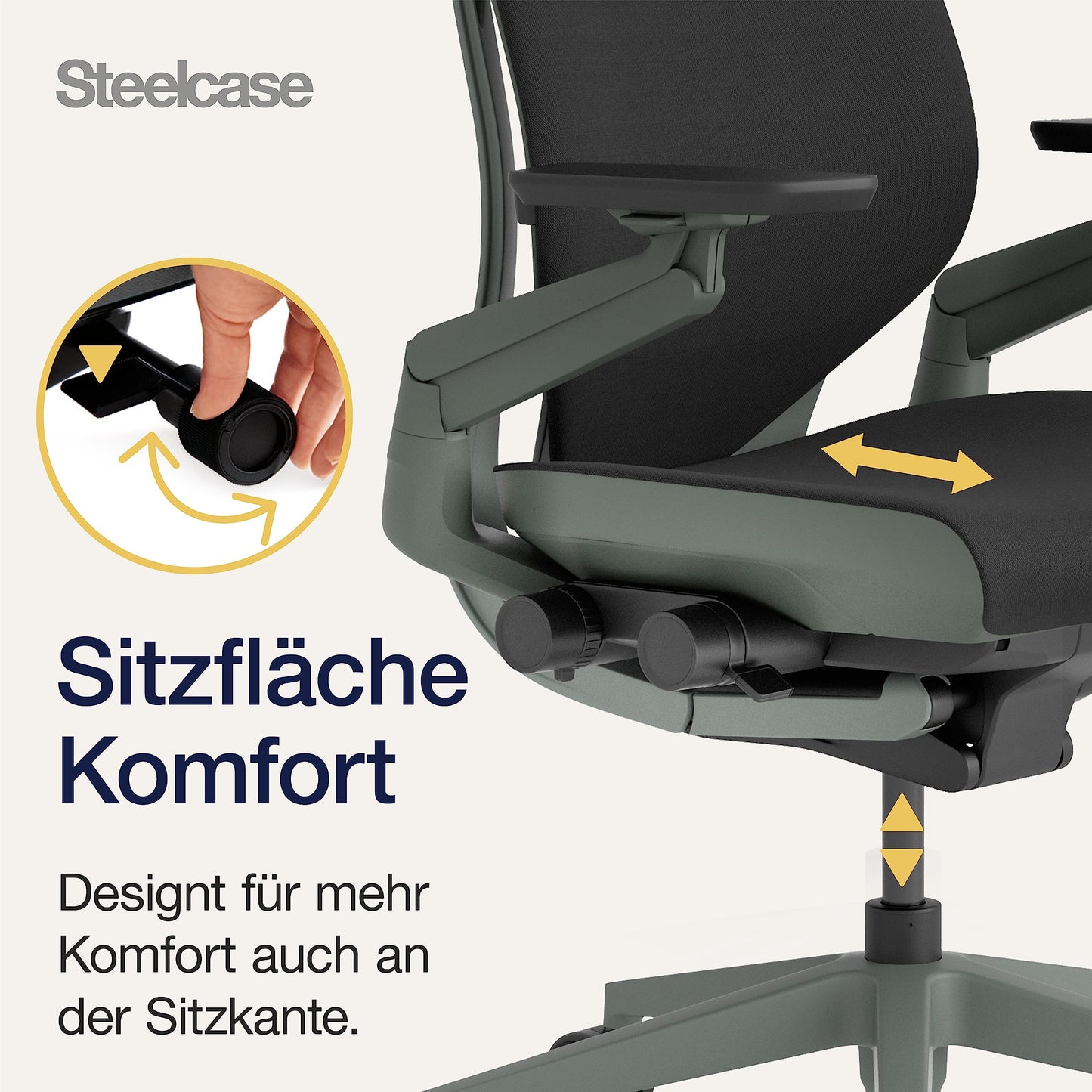 Steelcase Gesture Ergonomischer Bürostuhl mit 360° Armlehnen, 3D-Live Back Lumbalstütze, anpassbarer Kopfstütze Onyx Schwarz