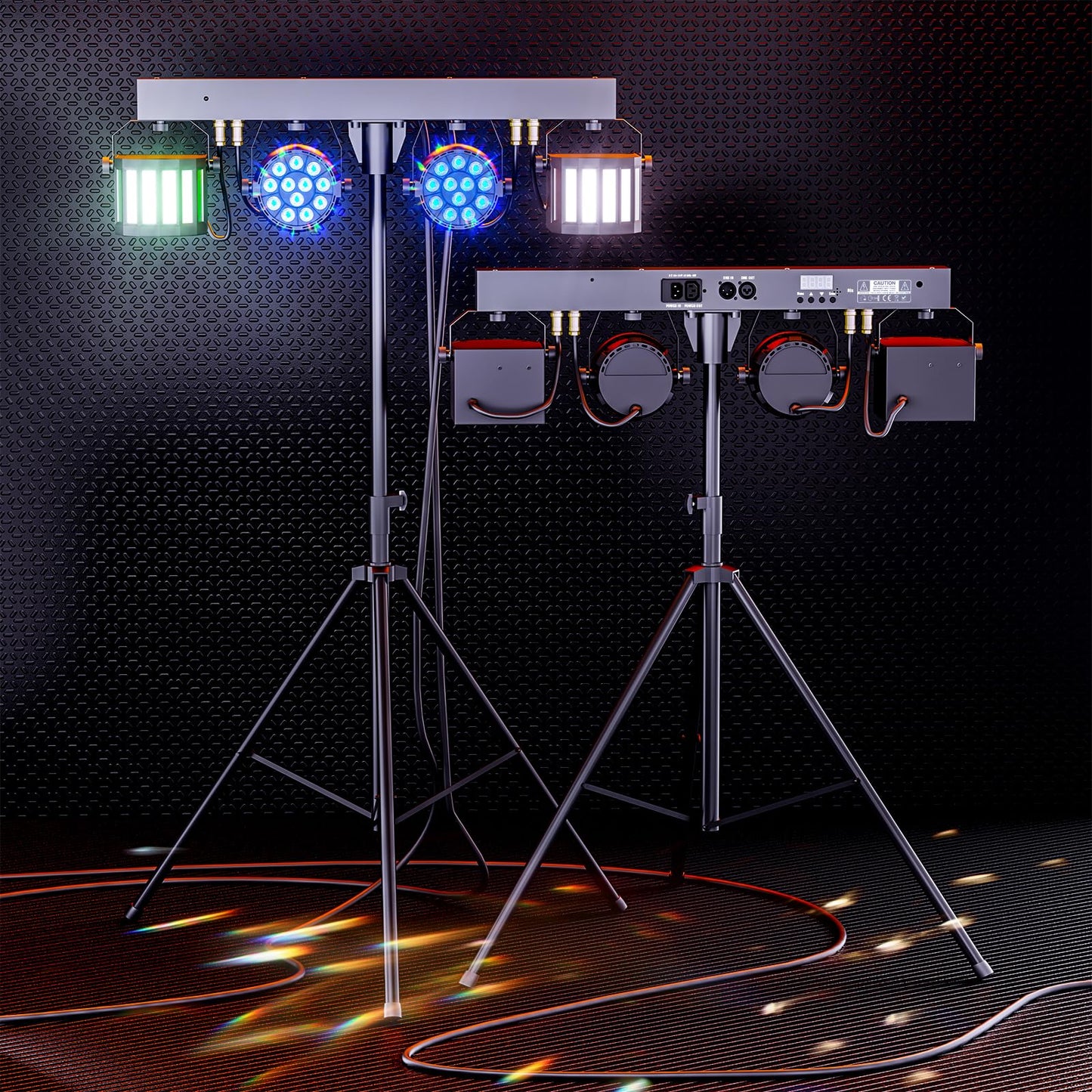 GdjRttk 60W DJ-Lichtset Bühnenlicht mit Ständer und Fernbedienung, Derby RGBW DMX LED Par Scheinwerfer mit Stroboskopeffekt Discolicht für DJ, KTV, Kirchen, Konzerte, Hochzeiten, Halloween