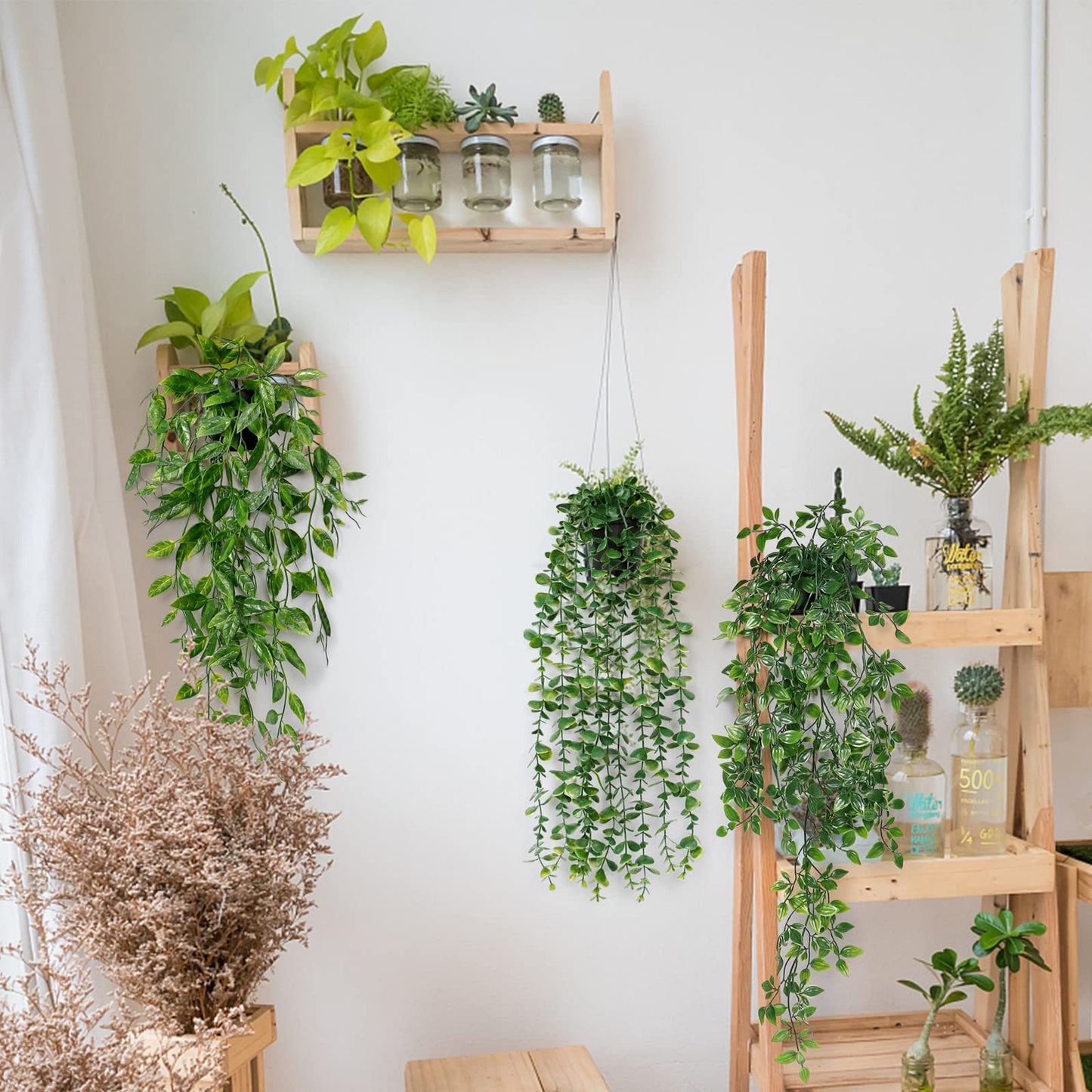 Betylifoy 3 Stück Künstliche Hängepflanzen Eukalyptus Blätter mit Töpfen 63cm Lang Wartungsfreie Künstliche Pflanzen Rebe für Hausgarten Indoor Outdoor Decor (Eucalyptus)