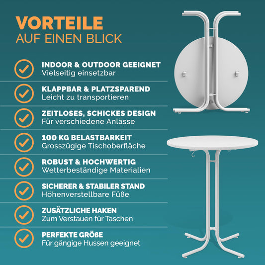 Casaria® Stehtisch Ø 70 cm Klappbar Rund Stabil Garten Hoch Holz pulverbeschichtet Metall Hochtisch Bistrotisch Partytisch Bartisch Biertisch Weiß