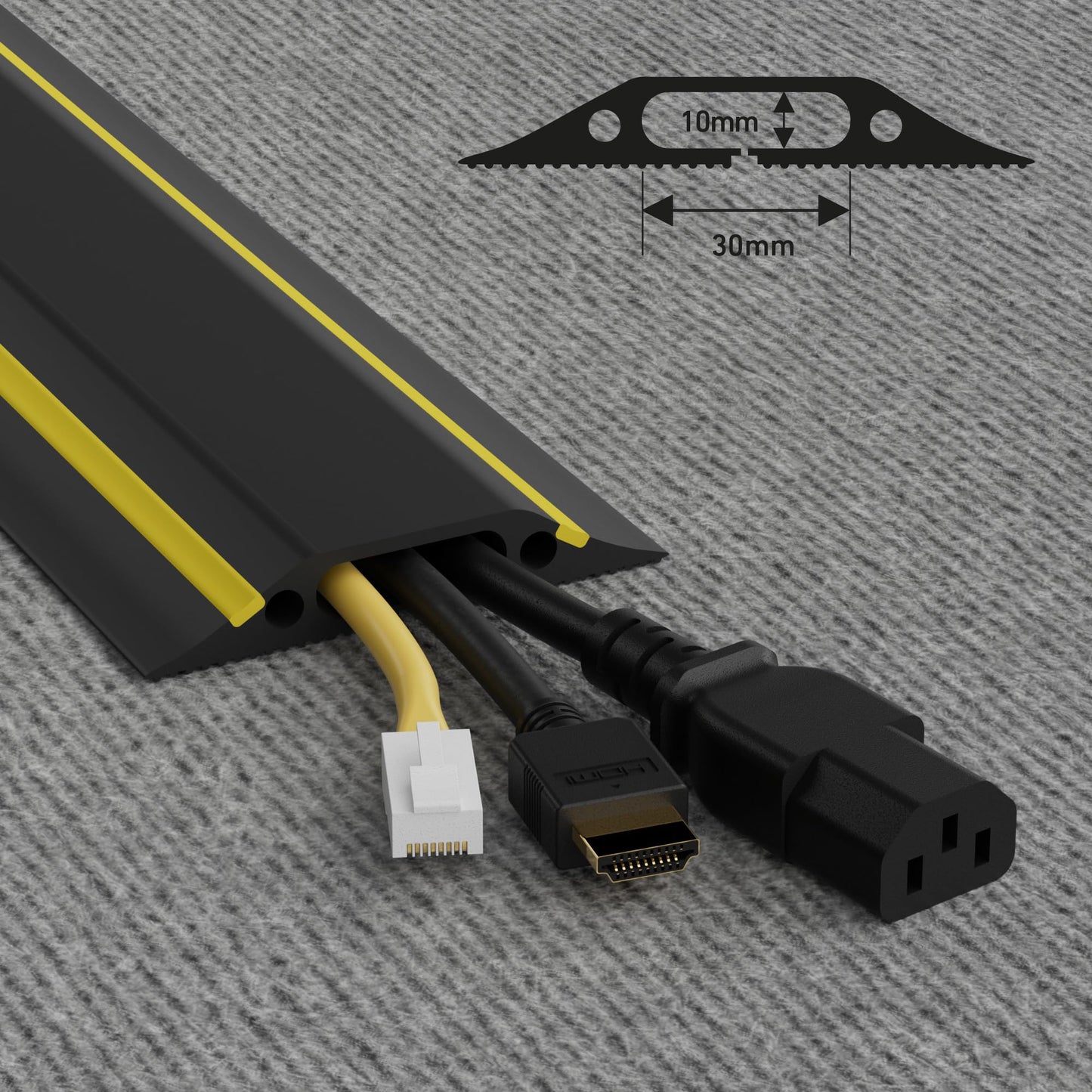 D-Line Boden Kabelbrücke FC83H mit Steckverbindung, Fussboden Kabelkana, Modular gefertigte Schlauchbrücke geeignete Boden-Kabelabdeckung, Boden-Kabelkanal 83x14mm Breit,1.8m Länge Schwarz/Gelb