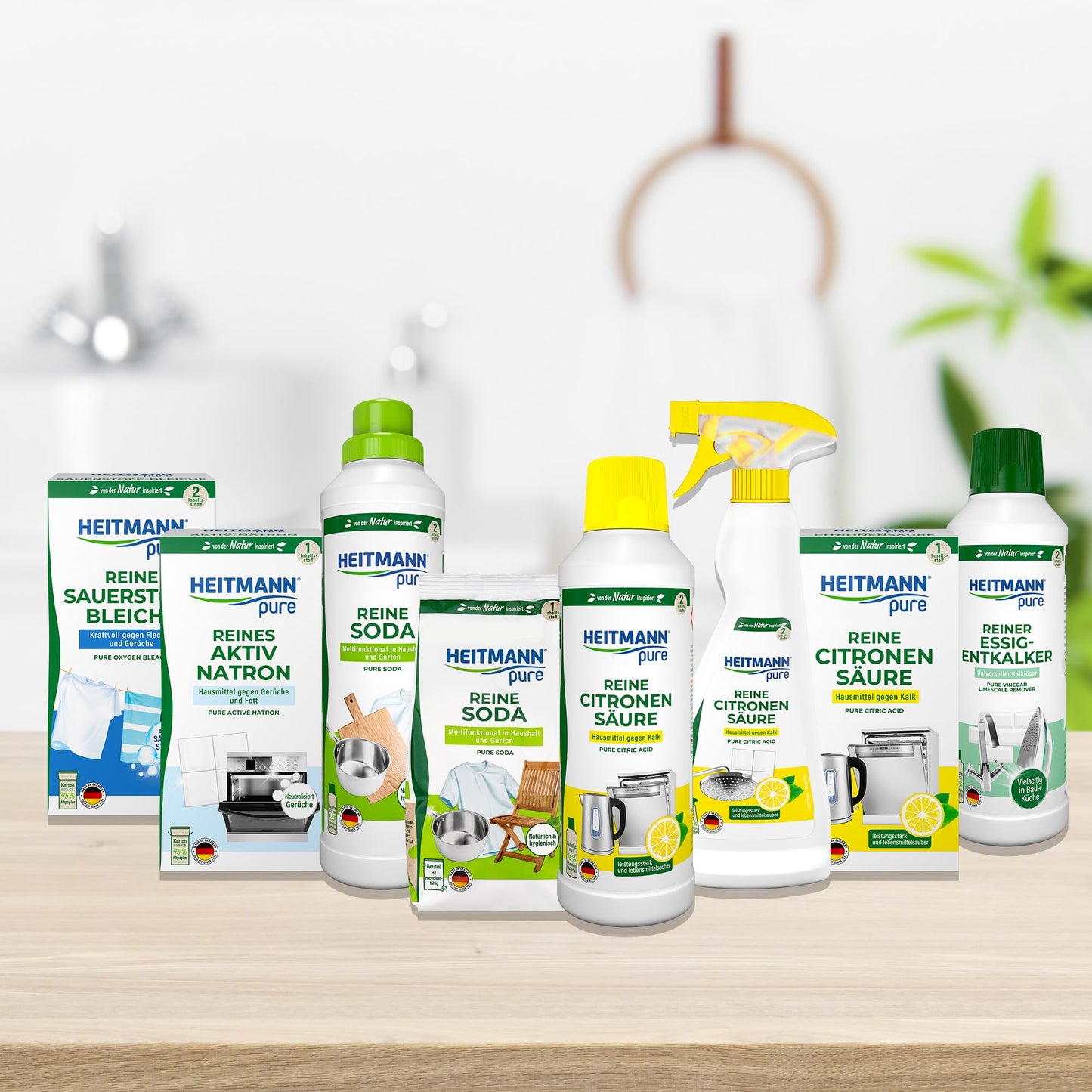 HEITMANN pure Reine Citronensäure | Flüssiger Bio-Entkalker für Küche & Bad | Effektiv gegen Kalkablagerungen | 100% natürliche Inhaltsstoffe | Lebensmittelsauber | 500 ml