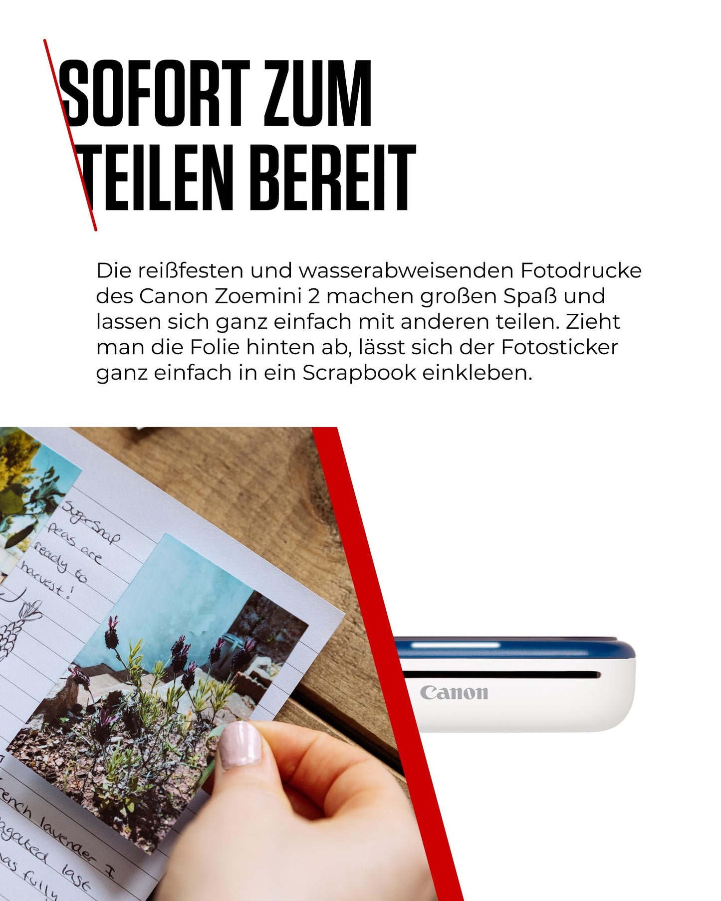 Canon Zoemini 2 Mini Fotodrucker mobil tragbar unterwegs Hosentasche Printing KIT (Fotodruck 5x7,6 cm, Smartphone + Tablet, eingebauter Akku) Marineblau [+ 20er Zink Druck-Set + 10er Circle Sticker]