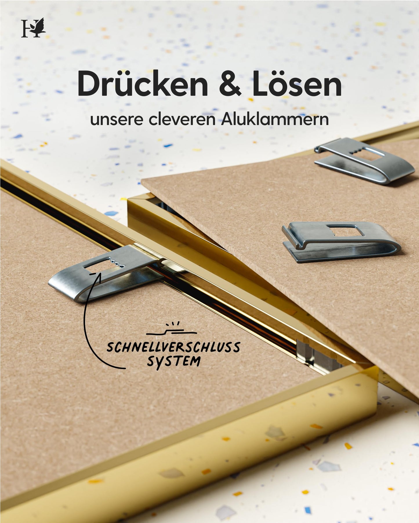 Heimlich® 1x Bilderrahmen DIN A4 21x30 cm Gold Metall Rahmen 1-Pack | Dokumentenrahmen 21x29,7 cm Klein Collage | Metallrahmen Alu-Bilderrahmen Aluminium | Picture Frame A4 Fotorahmen