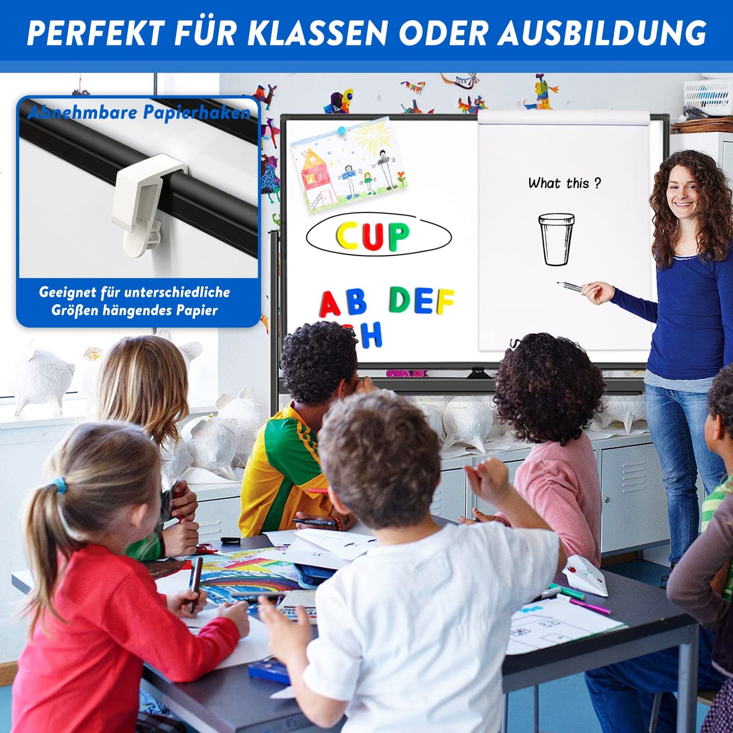 maxtek Mobiles Whiteboard, 120 x 80 cm Doppelseitiges Whiteboard mit Ständer, Magnetische, Aluminiumrahmen - mit Stifte, Schwämme, Magnete