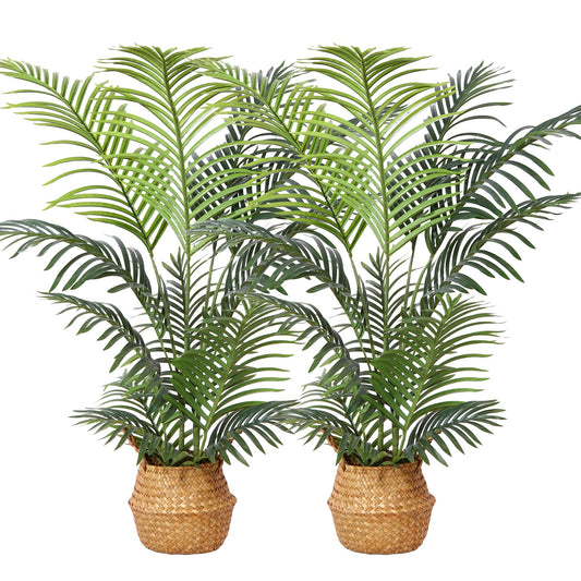 Kazeila Kunstpflanzen Groß 120cm Künstliche Palme Pflanzen Fake Pflanzen Plastik Kunstpalme Pflanze Deko für Home Wohnzimmer Schlafzimmer(2PACK)