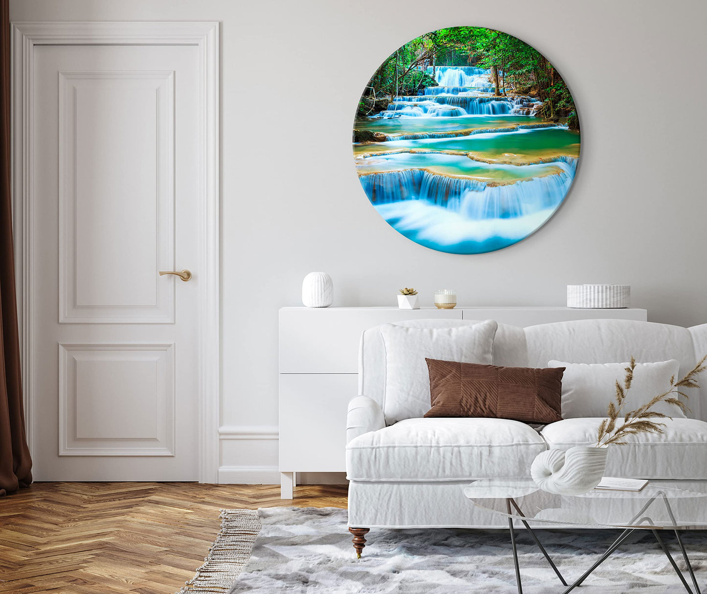 murando - runde Bilder Wasserfall 40x40 cm Leinwandbild 1 tlg Kunstdruck modern Wandbilder XXL Wanddekoration Design Wand Bild Kanchanaburi Thailand Wald Landschaft Natur c-B-10041-bc-a