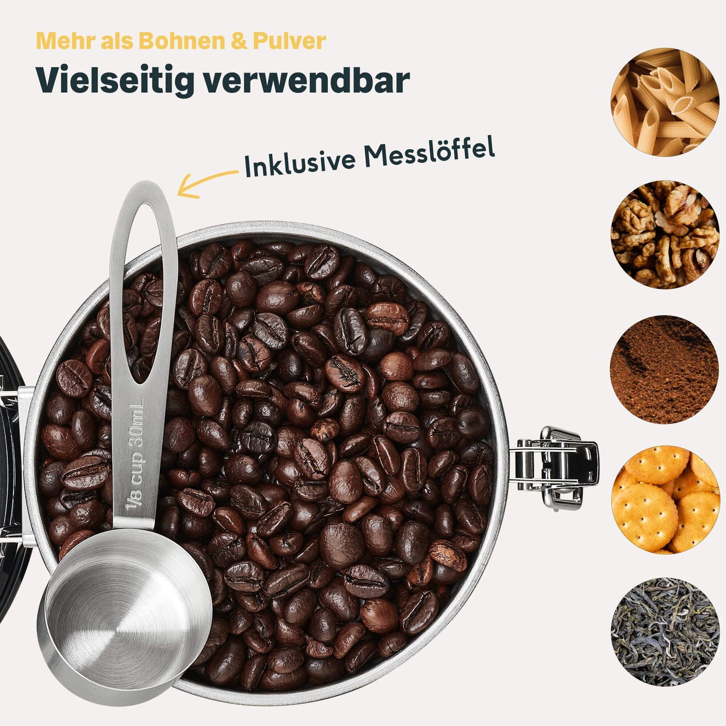 SILBERTHAL Kaffeedose luftdicht 500g - Aromadichte Aufbewahrungsdose für Bohnen & Pulver - Inkl. CO2-Ventil & Dosierlöffel - Schwarz