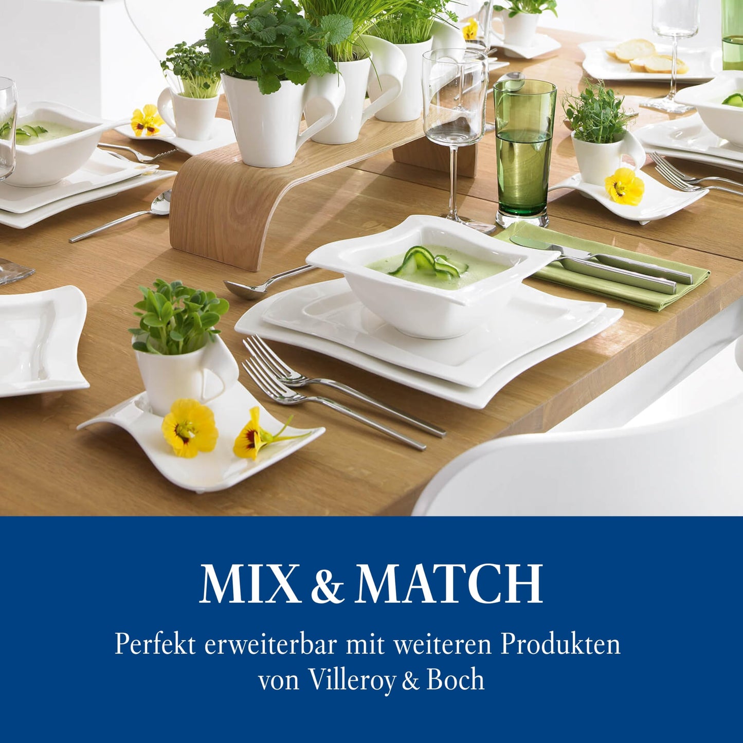 Villeroy & Boch – Newwave Caffè Cappuccino Tassen Set, Spülmaschinenfest, Mikrowellensicher, Cappuccinotassen, Kaffee Geschirr Set, Tasse, Untertasse, Löffel, Premium Porzellan, Edelstahl