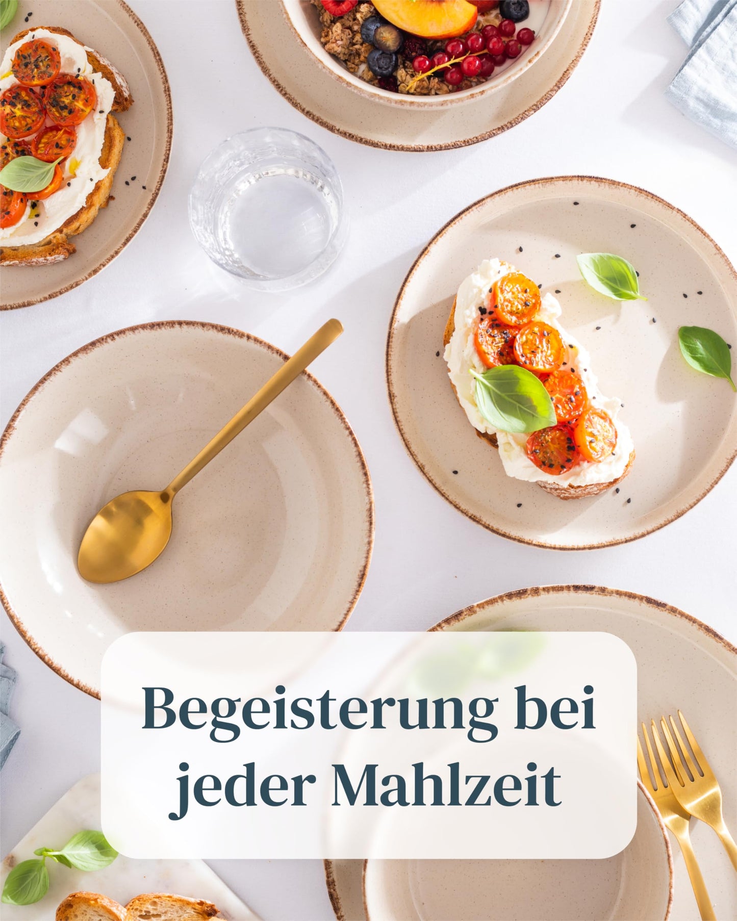 Steingut Geschirrset 12 Pers. Rustic 48-tlg Hochwertiges Landhausstil TEST SEHR GUT Steingut Geschirr Set - Schüssel- und Teller Set - Tafelservice 12 Personen Geschirrsets Pure Living in beige