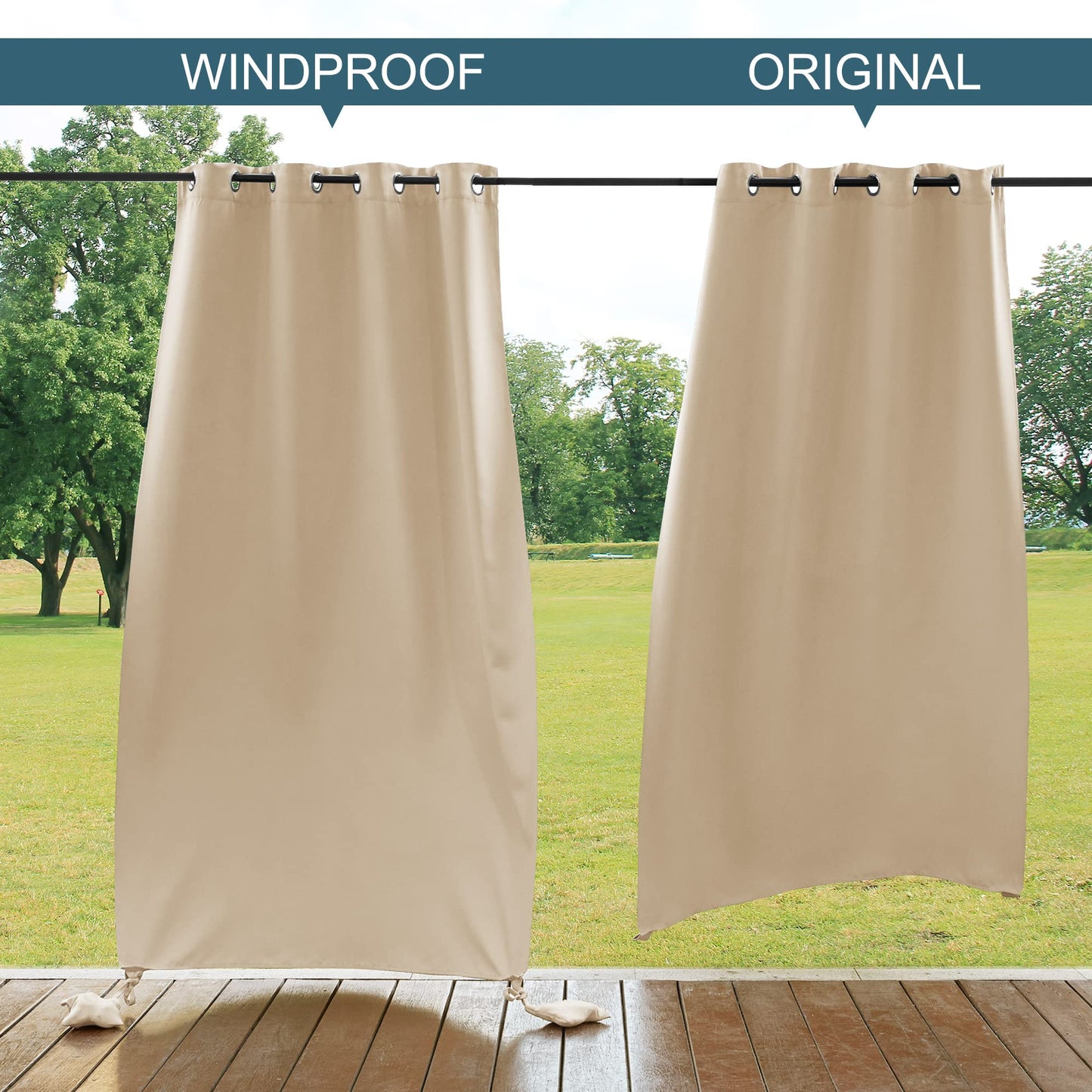 PONY DANCE Outdoor Gardinen Wasserdicht Pavillon & Terrasse Vorhänge mit Gewichteten Säcken Outdoorvorhang Wetterfest mit Ösen Outdoor Curtains, 2 Stücke H 213 x B 132 cm, Biscotti Beige