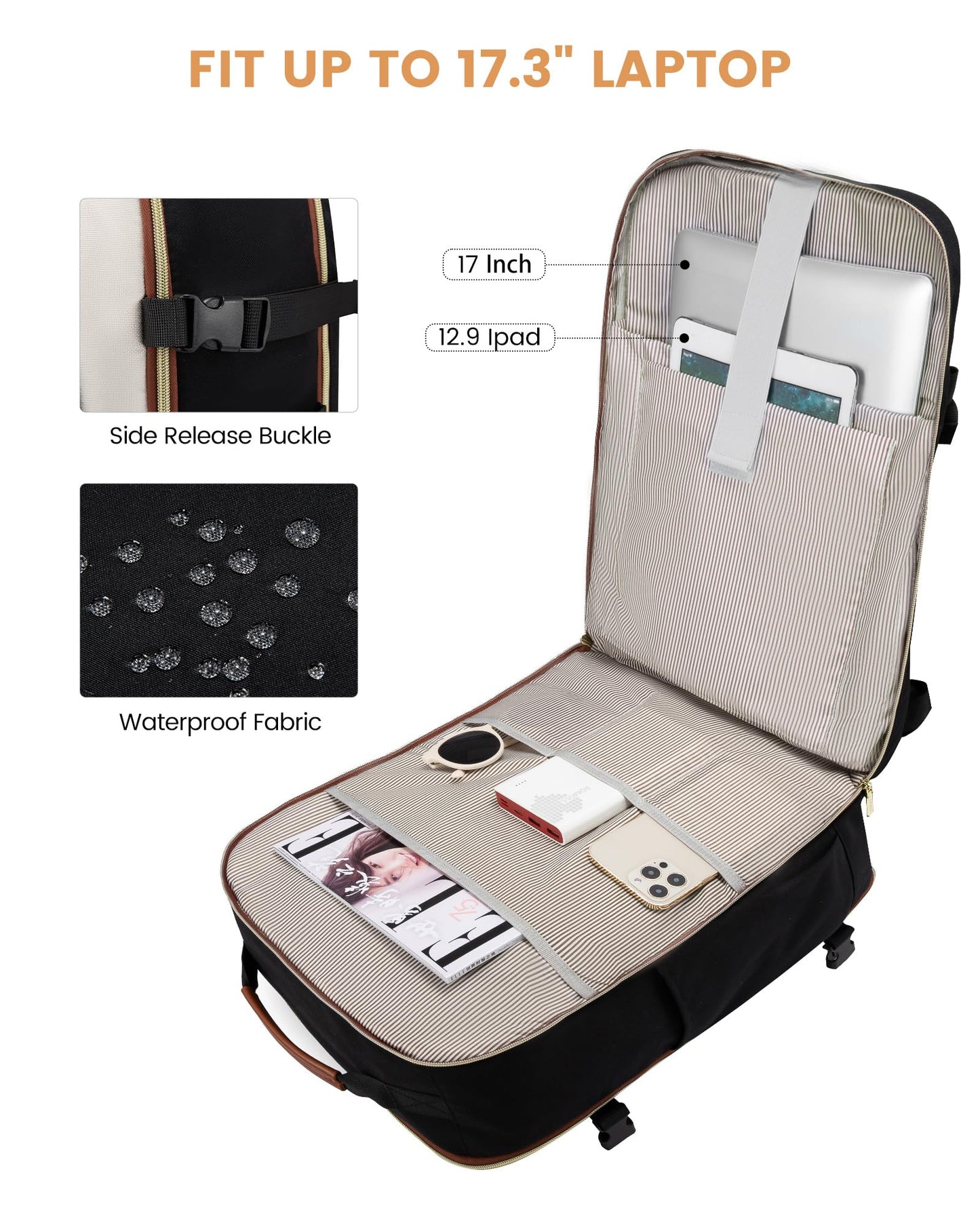 LOVEVOOK Handgepäck Rucksack Flugzeug, Reiserucksack Damen Groß 40L Herren Wasserdicht, Laptop Backpacks 17 Zoll Mit Laptopfach, Travel Backpack Daypacks Für Schule Arbeit Camping