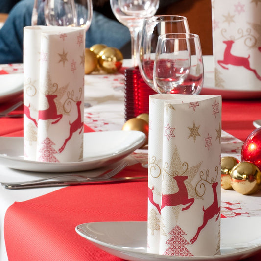 HANTERMANN Servietten Weihnachten rot Premium AIRLAID STOFFÄHNLICH | 50 Stück | 40 x 40cm | 1/4 Falz | hochwertige, edle Weihnachtsservietten | Weihnachtsdeko | Made in Germany