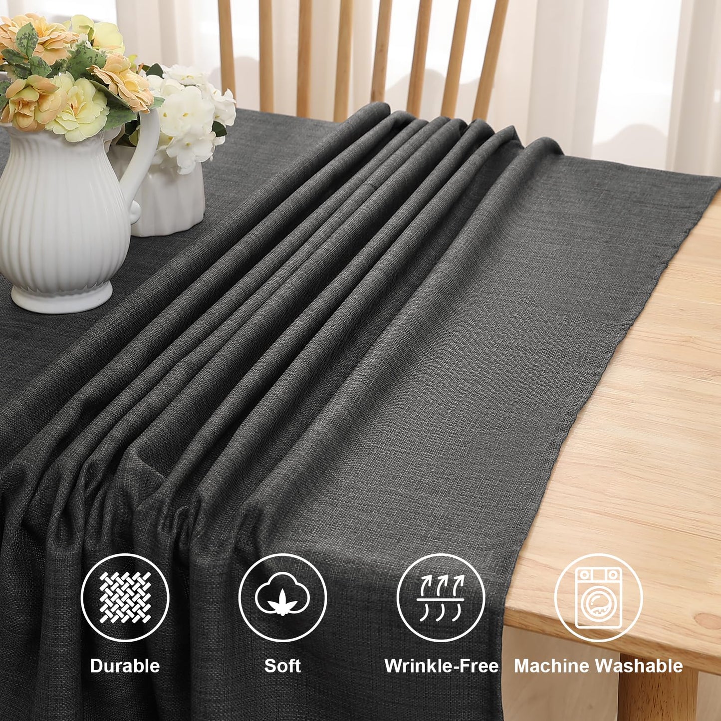 smiry Leinenoptik Tischdecke Abwaschbar Lotuseffekt Eckig 100 x 140 cm Tischtuch Leinendecke Wasserabweisend Tafeldecke Tischwäsche Fleckschutz, Dunkelgrau