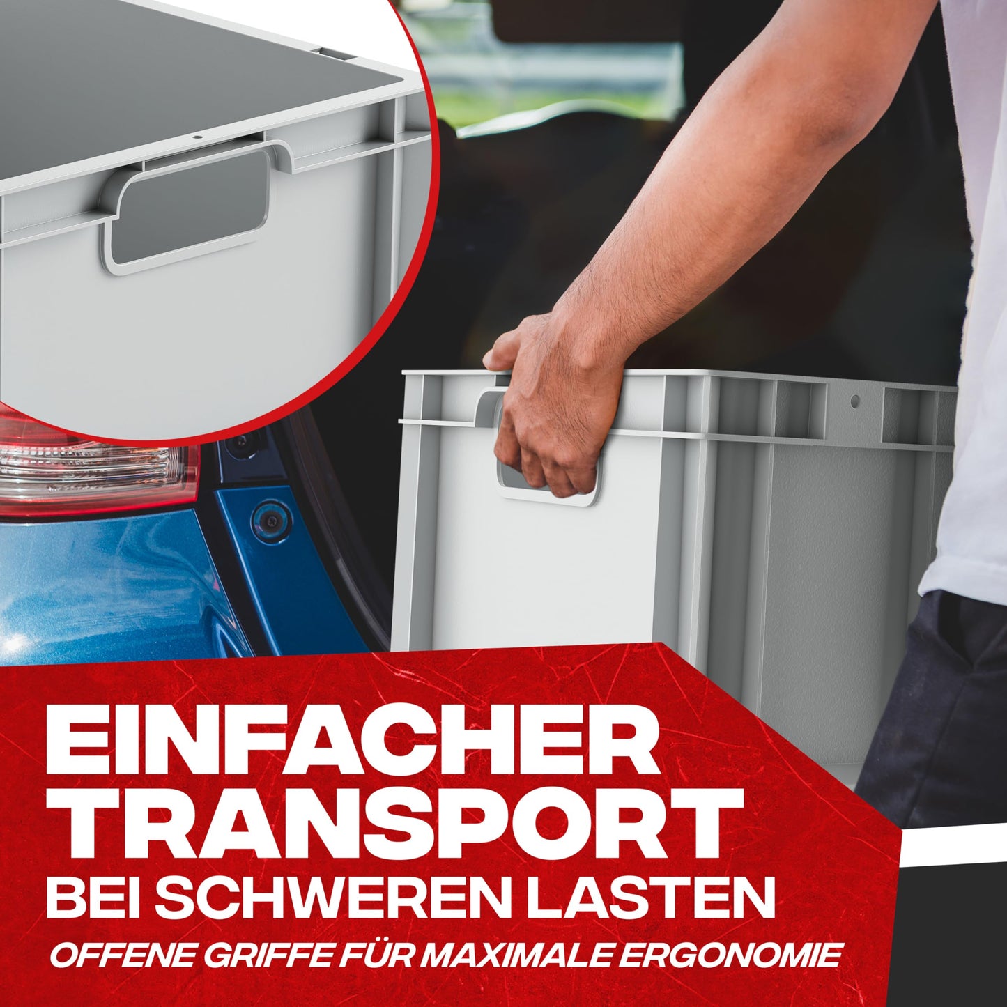 aidB Eurobox NextGen Economy 600x400x220mm – Robuste Aufbewahrungsbox 44L – Stapelbare Kunststoffbox mit offenen Griffen – Plastikbox für Lager, Transport & Aufbewahrung – Industriequalität - Grau