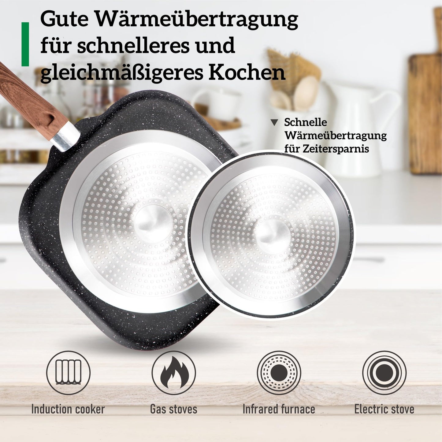 Kitchen Academy Topfset 17-teiliges Induktions-Kochgeschirr-Set mit Glasdeckeln und Granitbeschichtung inkl. Pfannen und Töpfe (schwarz 17 tlg)