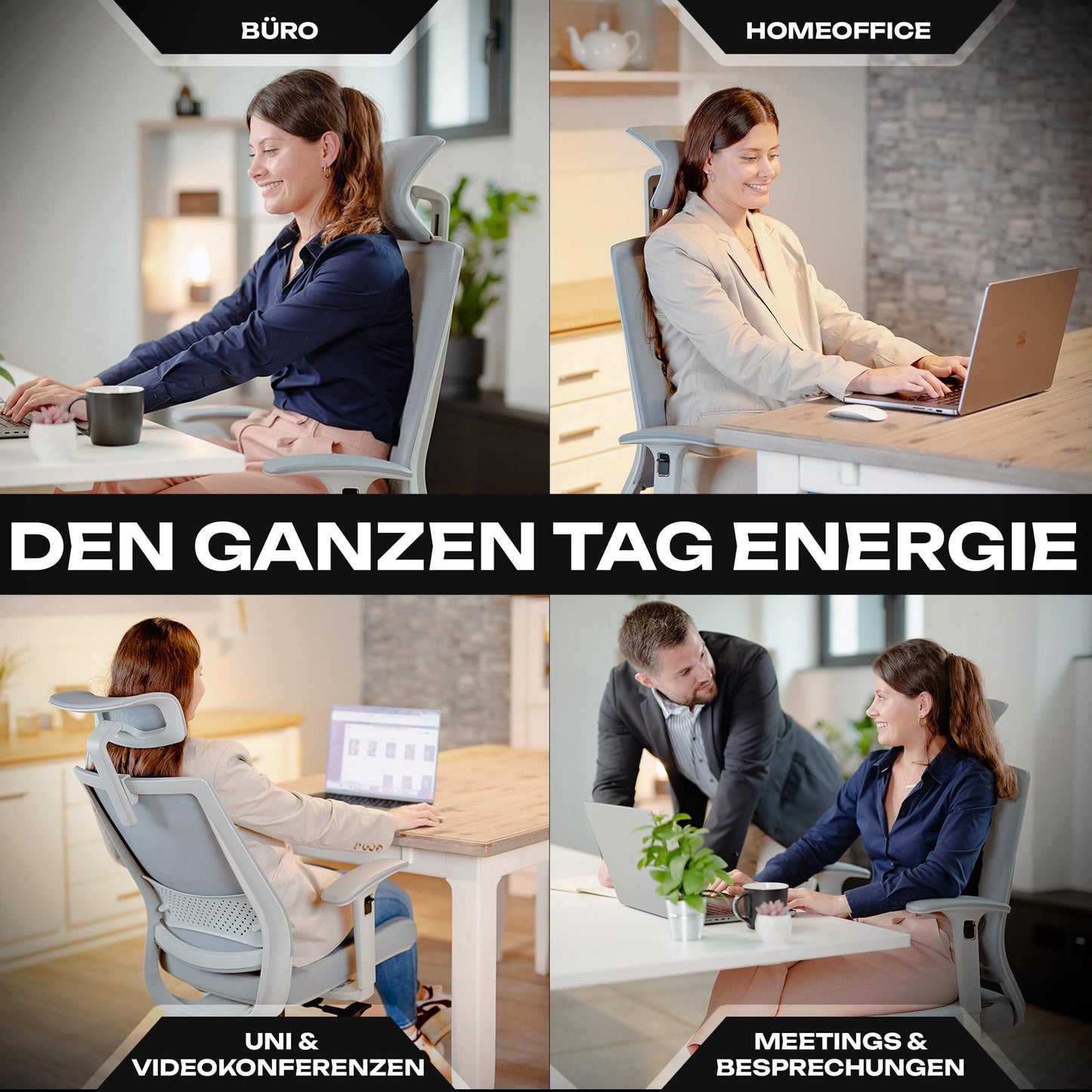 VALKENSTOL M2 Bürostuhl Ergonomisch mit individuell konfigurierbarer Armlehne und Kopfstütze für maximale Bewegungsfreiheit - bequemer ergonomischer Schreibtischstuhl für Büro und Home Office Chair