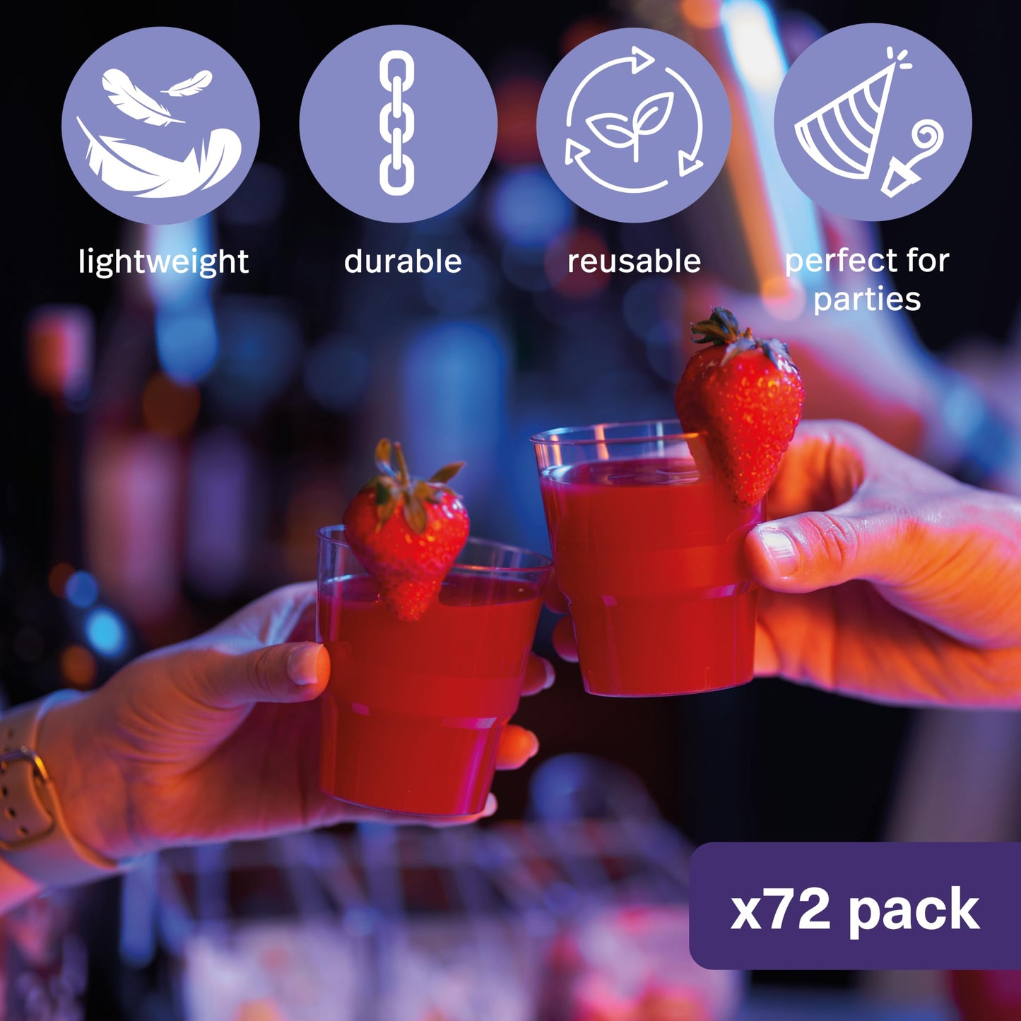 MATANA 72 Hartplastik Dessertschalen für Partys, Buffets (Rund, 225ml) - Plastikbecher, Dessertgläser, Dessertbecher für Nachtisch, Pudding, Mousse, Tiramisu - Stabil & Mehrweg