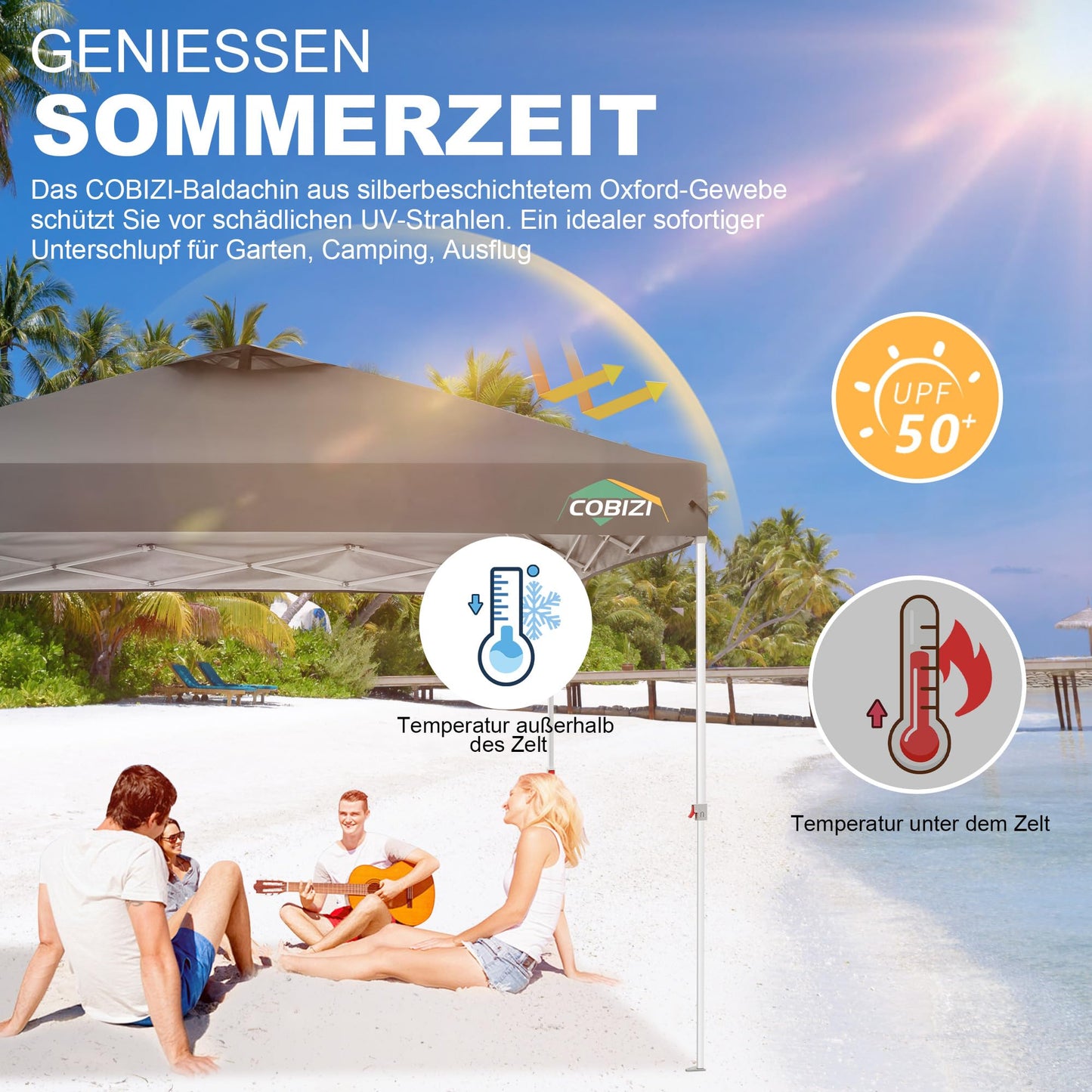 COBIZI Pavillon 3x3 Faltpavillon 3x3 wasserdicht stabil Winterfest mit | Pop-Up Klicksystem | UV-Schutz 50+ | Partyzelt Garten Zelt klappbar 3x3m mit Lüftungsöffnung inkl. Tasche & 8X Erdspieße, Grau