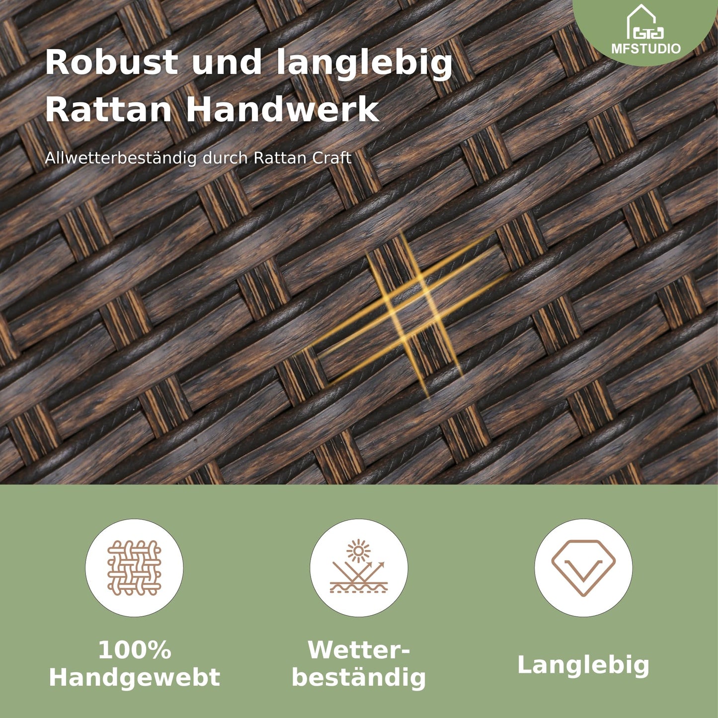MFSTUDIO Rattan Gartenmöbel Set, Balkonmöbel, Rechteckiger Gartentisch mit Stühlen Terassenmöbel mit 4cm Schirmloch, Terassenmöbel Außen für Garten, Beige Kissen, Dunkelbraun