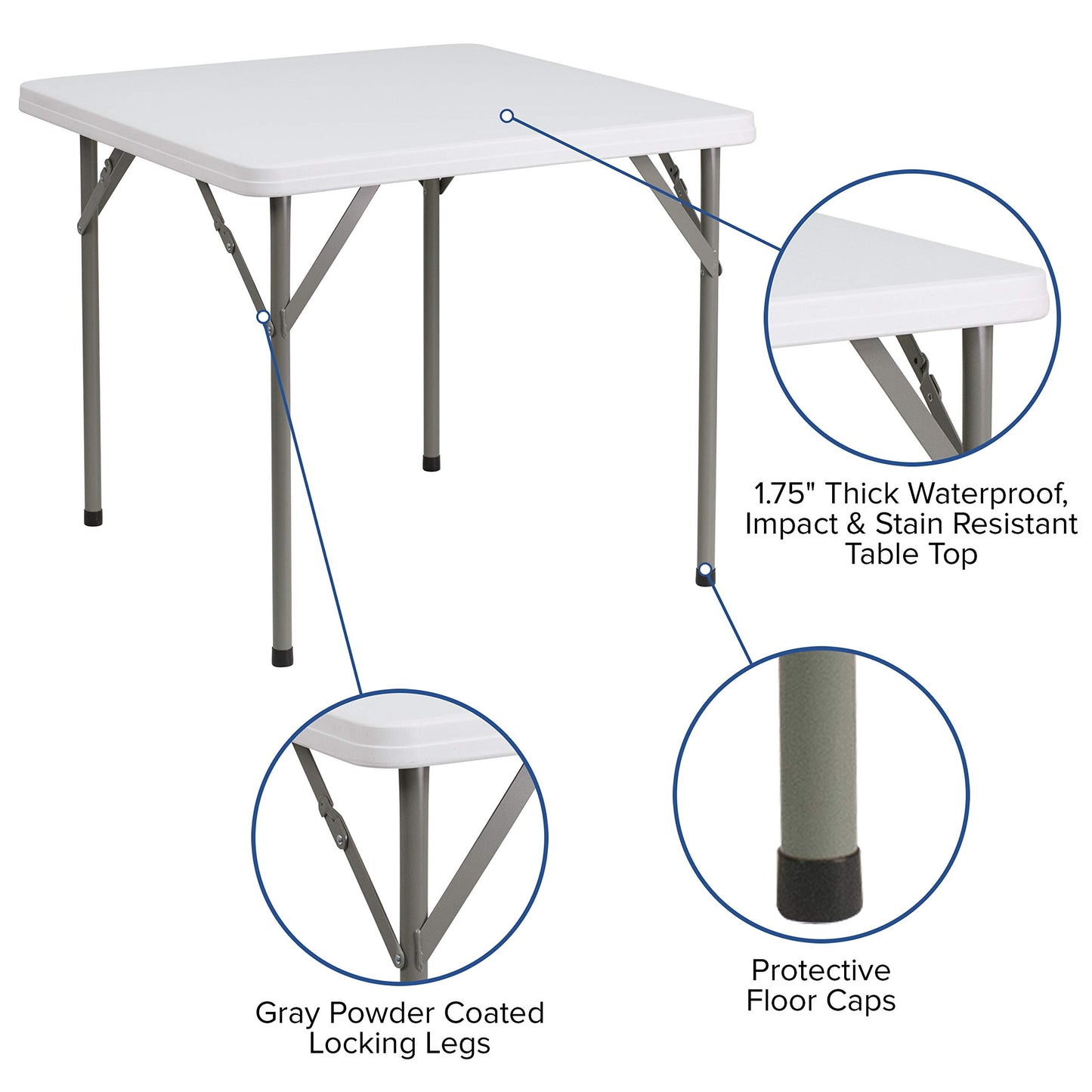 Flash Furniture Klapptisch, 87 x 87 x 75 cm, weiß