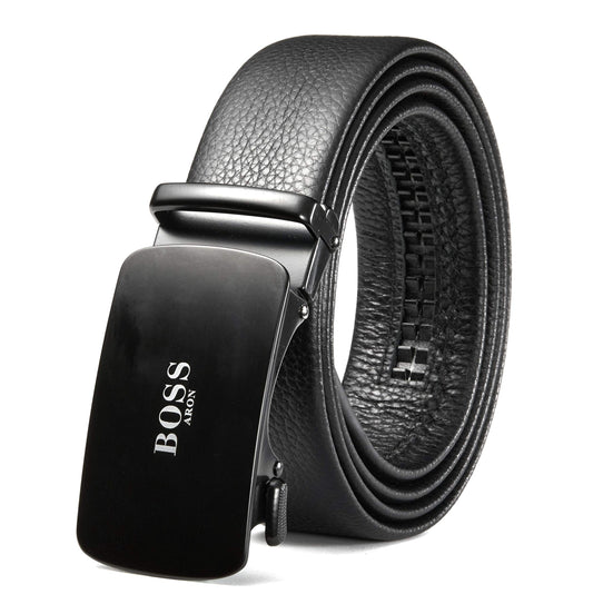 BOSSARON Gürtel Herren Ledergürtel Künstler stilRatsche Automatik Schließe Verstellbar für Freizeit Business (BYL1-Schwarz)