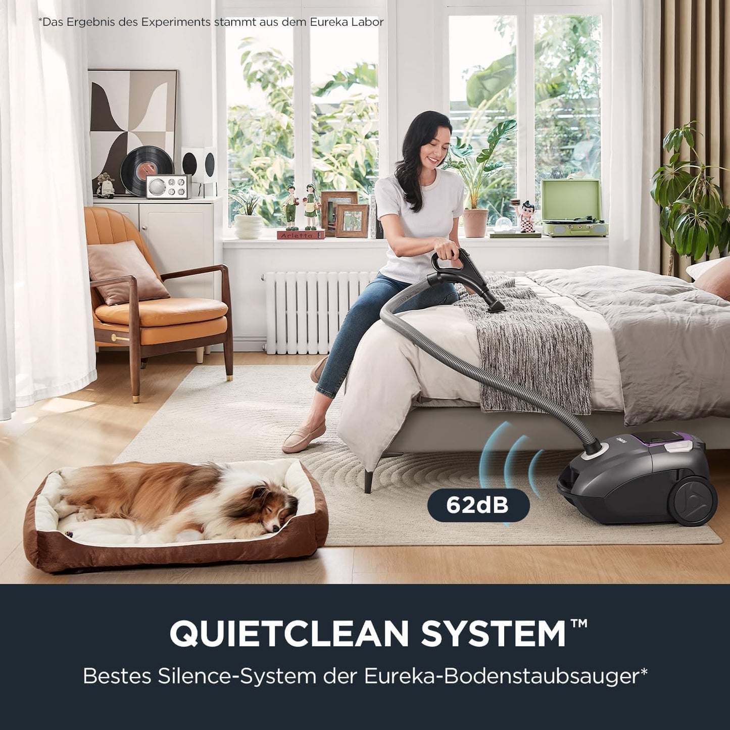 Eureka NEN300 Staubsauger mit Beutel 700W, 62 dB(A) Extreme Silence Bodenstaubsauger, Staubsauger Leistungsstarke mit Hygienefilter und Bodendüse für Hartboden, Parkett, Teppich, Fliesen, 2L