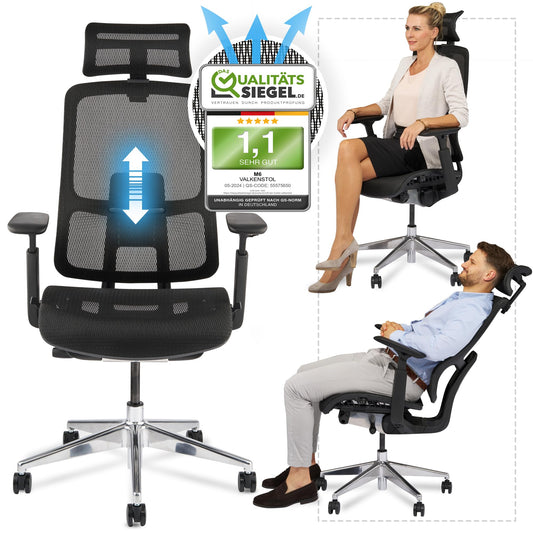 VALKENSTOL M6 Bürostuhl Ergonomisch - Auch für Grosse Menschen, Mesh-Sitz Ergonomischer Bürostuhl Chefsessel Bürostuhl Schreibtischstuhl Office Chair