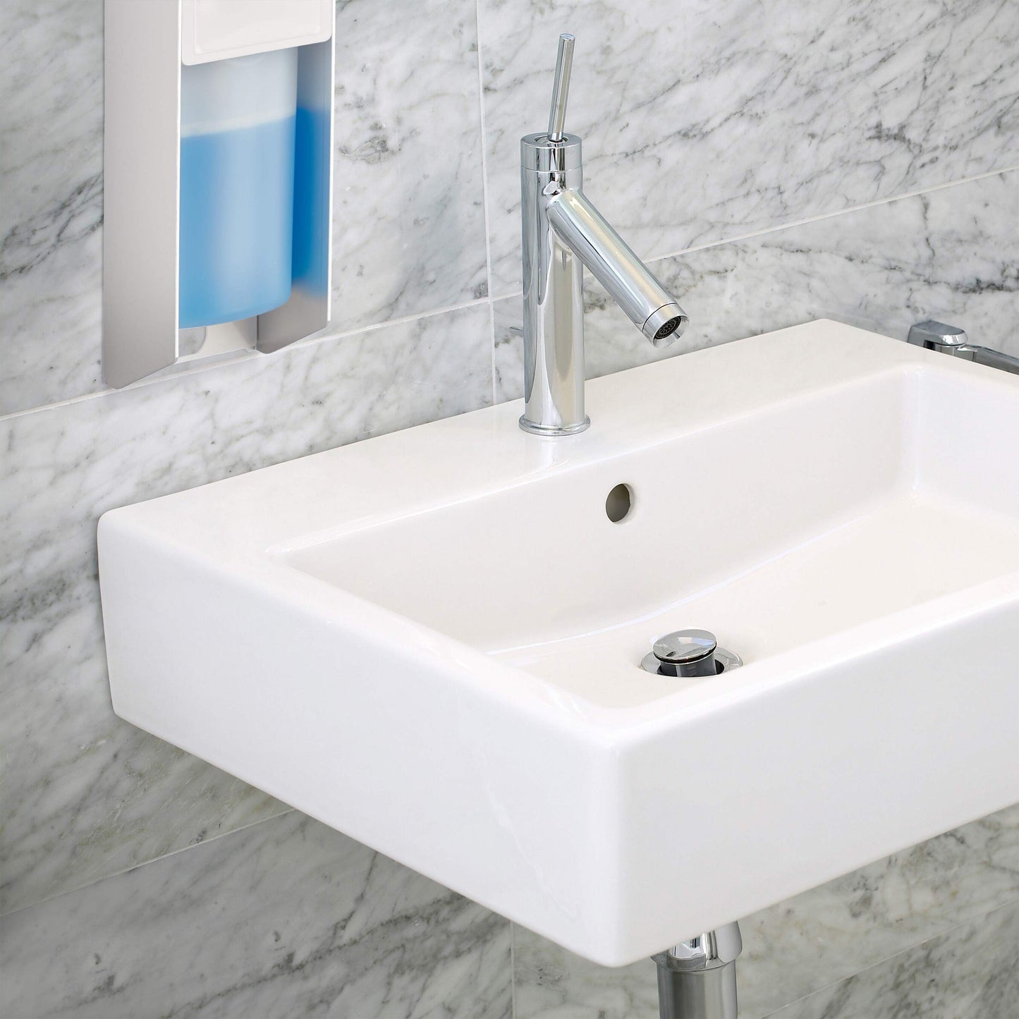 Relaxdays 2 x Eurospender 500 ml, intelligente Handhygiene, Seifenspender, Desinfektionsmittelspender, Bügel-Mechanik, weiß