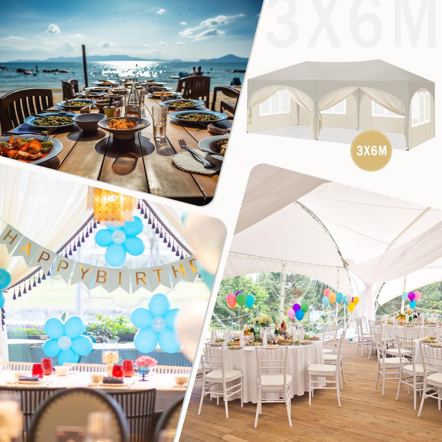 WOLTU Pavillon, Faltpavillon 3x6 m, mit 6 Seitenwänden, Partyzelt wasserabweisend UV-Schutz 50+, höhenverstellbarer Gartenpavillon, mit Tragetasche, für Outdoor Garten Camping Beige