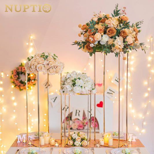 Nuptio Gold Hochzeit Tafelaufsätze für Tische mit Acrylplatte - 3 Stück Hohe Goldene Vase für Tafelaufsätze Säule Blumenständer für Hochzeiten Partei Nach Hause Dekorationen (60cm/80cm/100cm)