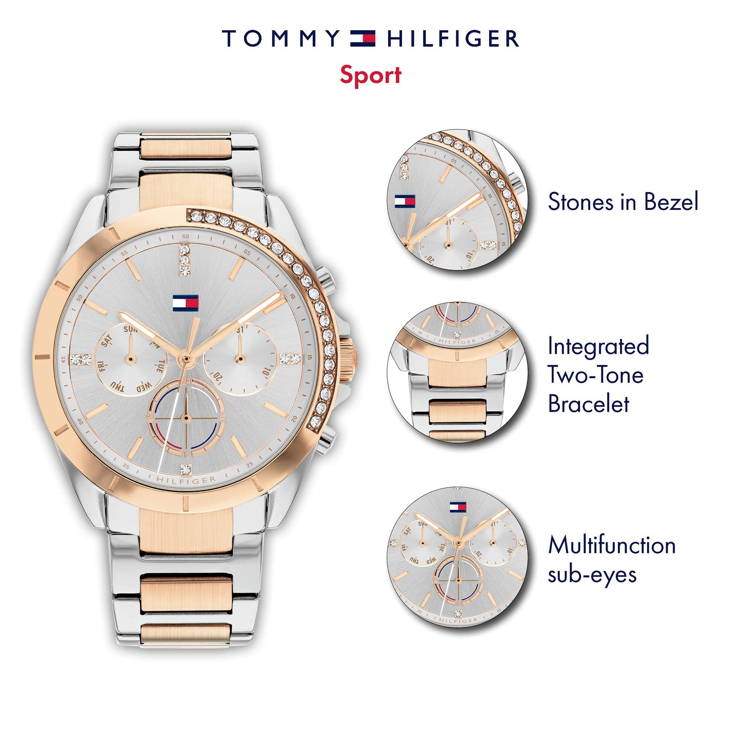 Tommy Hilfiger Multi Zifferblatt Quarz Uhr für Damen mit Edelstahlarmband - Erhältlich aus Gold oder Silber