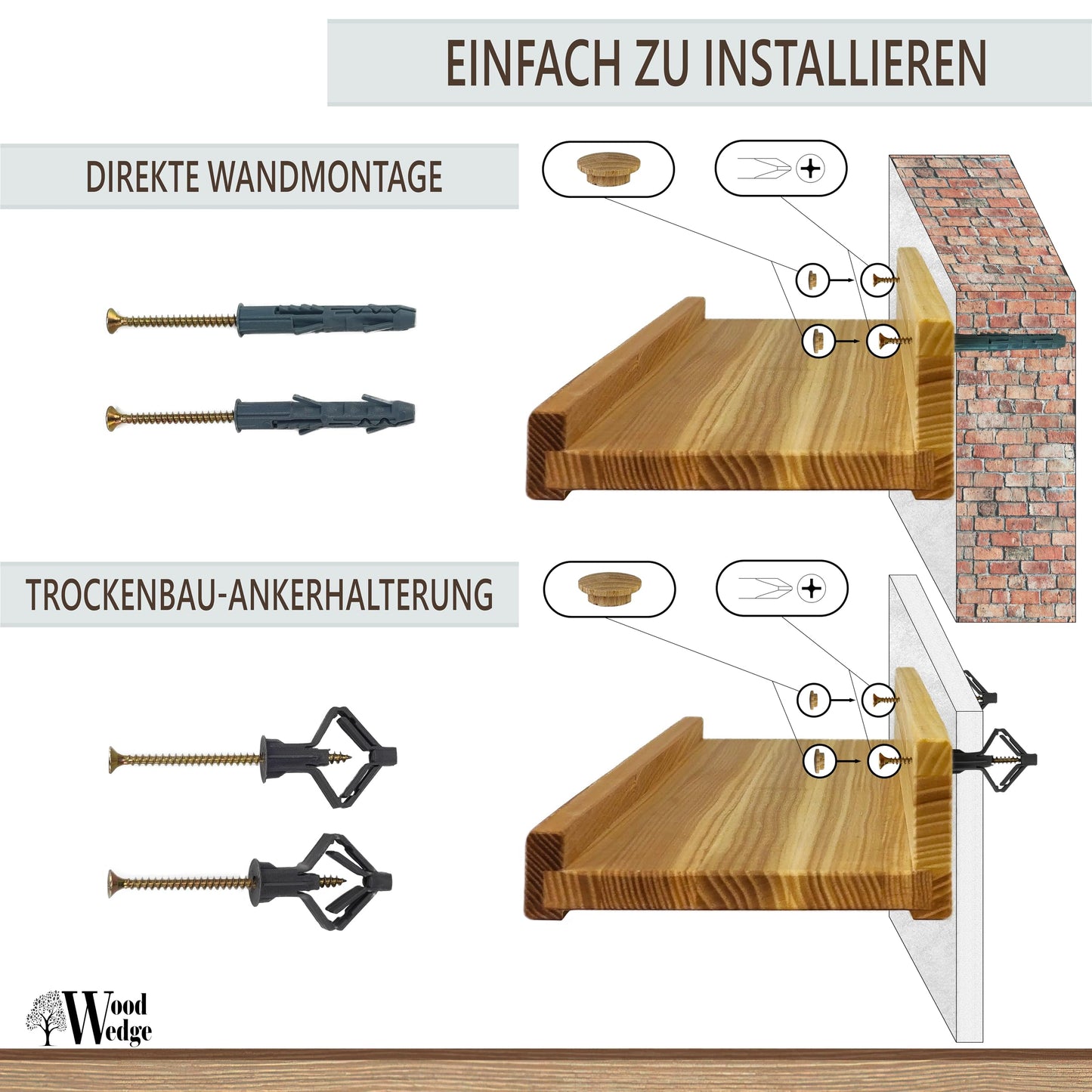 Handgearbeitet 2er-Set Schwebende Wandregal, Rustikale Holzregale mit Lippe, Kinderbücherregale, Bild & Fotoregal für Schlafzimmer, Wohnzimmer, Badezimmer, Küche, Büro (natürlich 60cm)