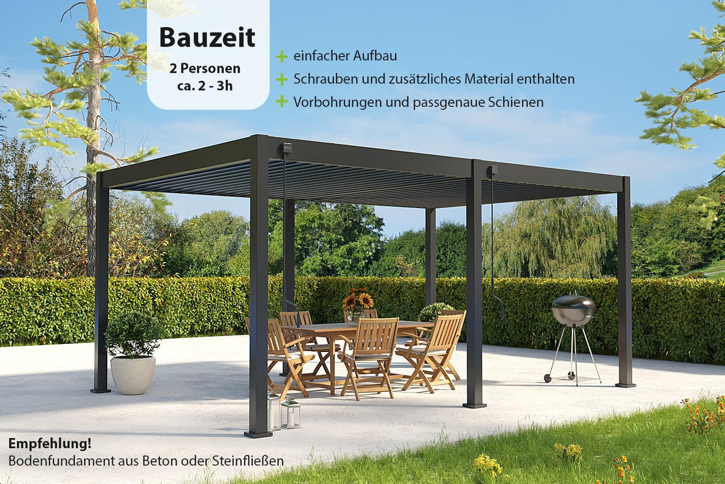 Weide Deluxe Pergola mit Lamellendach I Rostfreie & Robuste Voll-Aluminium Pavillon freistehend I Optimaler Schutz vor Sonne & Regen Dank verstellbaren Aluminium-Lamellen (Anthrazit, 3,6 x 5,3 M)