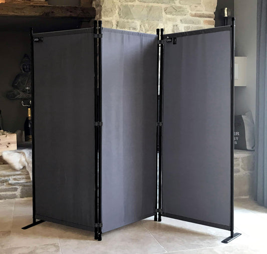 QUICK STAR Paravent 3 Teilig 170 x 165 cm Stoff Raumteiler Trennwand Balkon Sichtschutz Stellwand Faltbar Grau