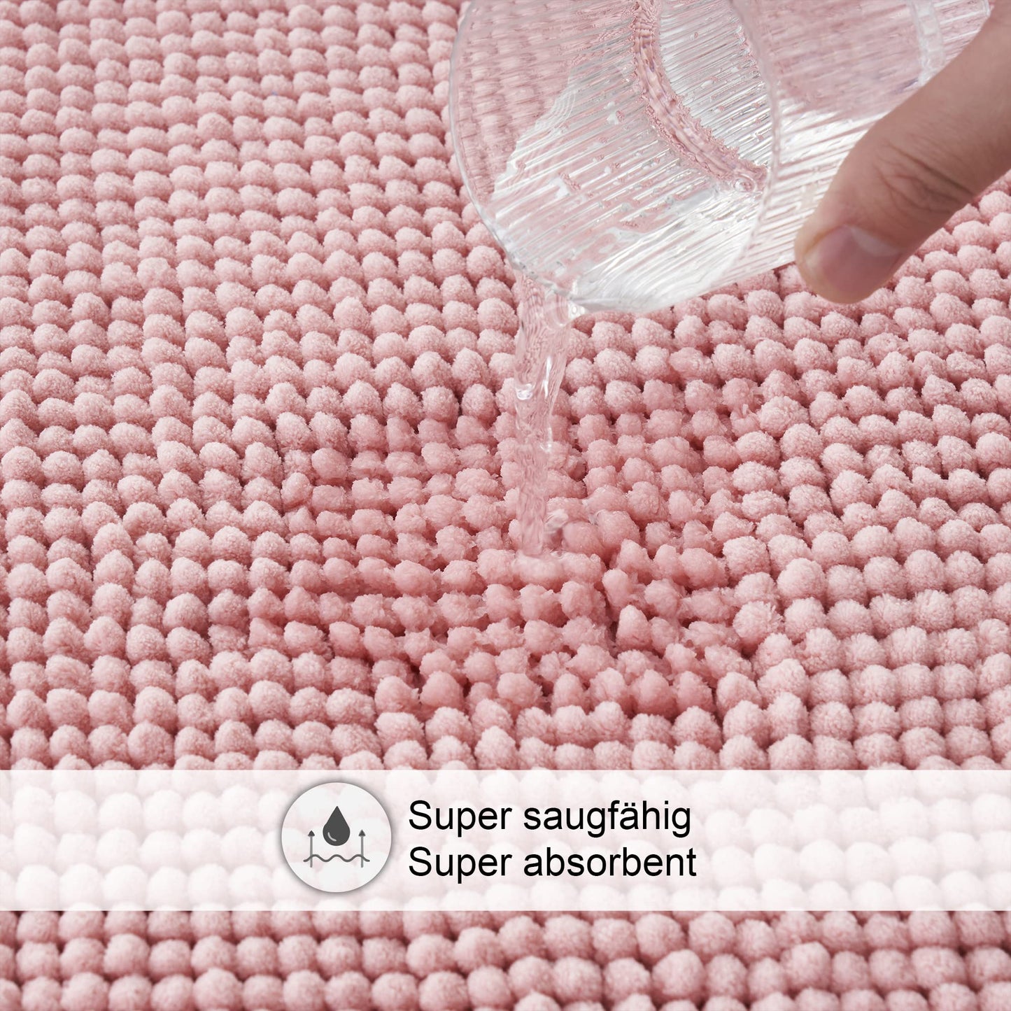 Decomira Badematte rutschfest | Als Badteppich Set kombinierbar | Badezimmer-Teppich Bad-Vorleger waschbar aus Chenille | Duschvorleger für Dusche, Badewannen, WC Deko | Rosa - 50x150 cm