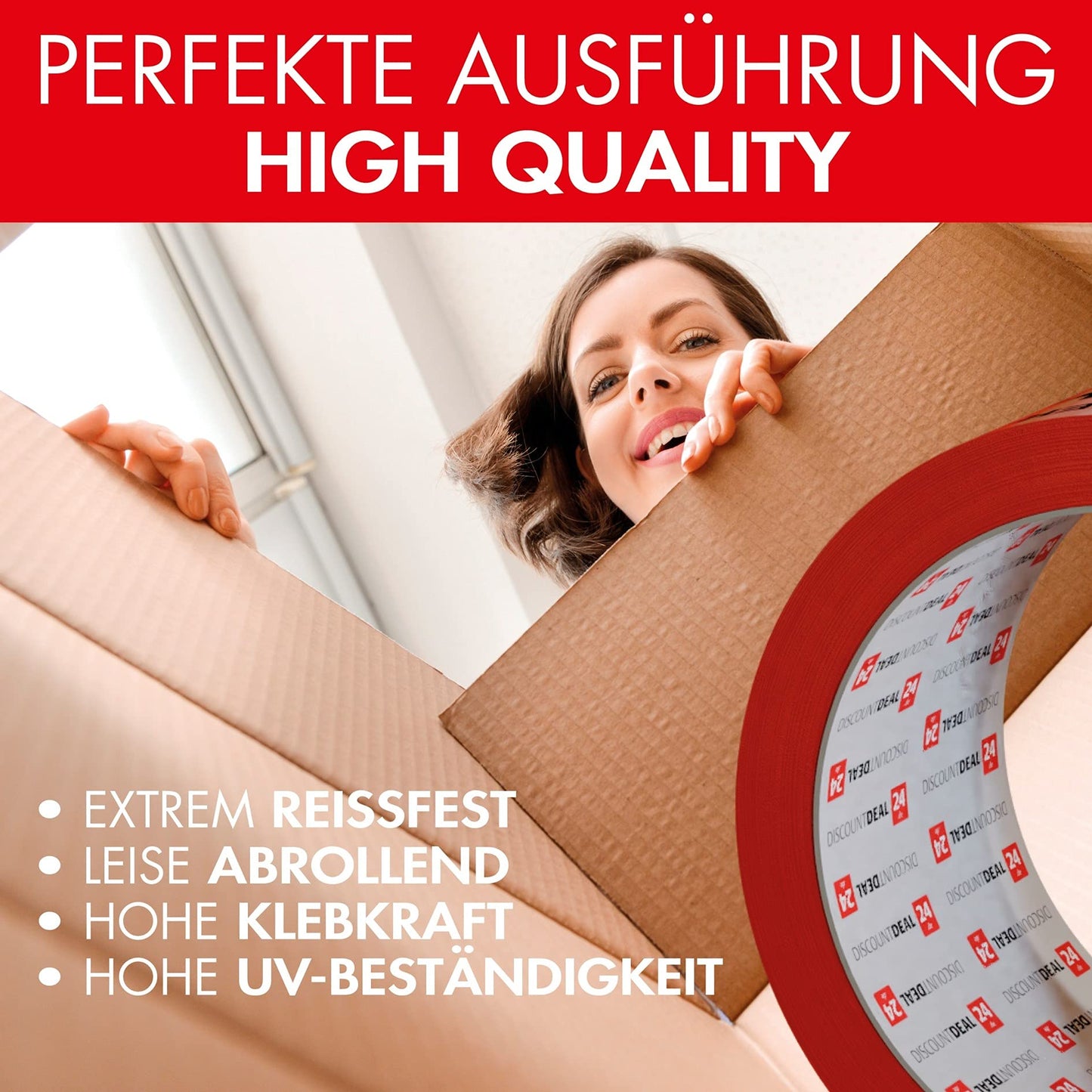 Paketband Vorsicht Glas zerbrechlich 5cm x 66m in rot (6 Rollen) - Vorsicht Glas Paketband extra stark - Klebeband mehrsprachig für fragile und zerbrechliches Glas - Paketklebeband als Rollenset